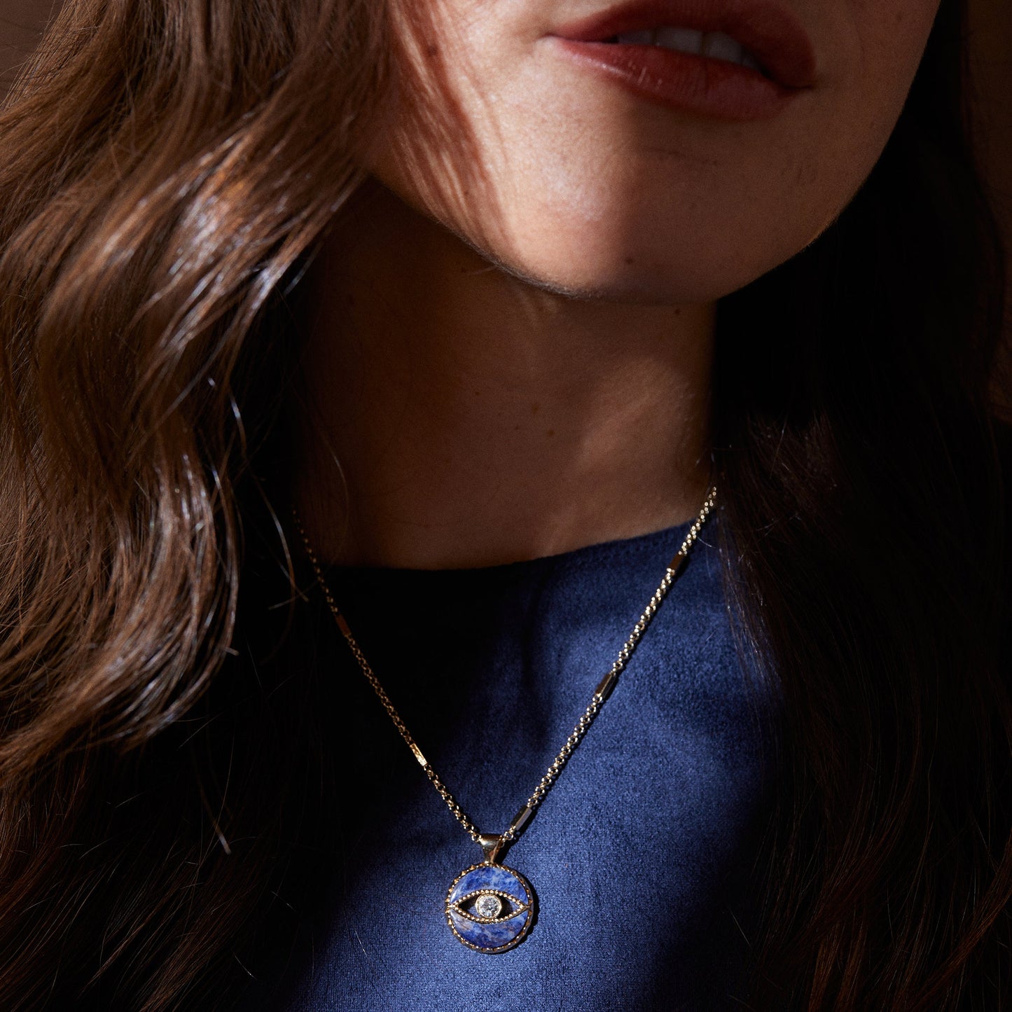 Sodalite Evil Eye Necklace Gold