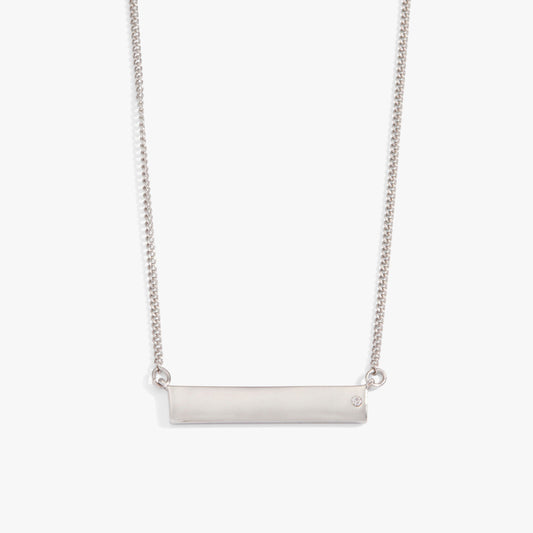 Bar Necklace with Crystal Accent Shiny Rose Gold