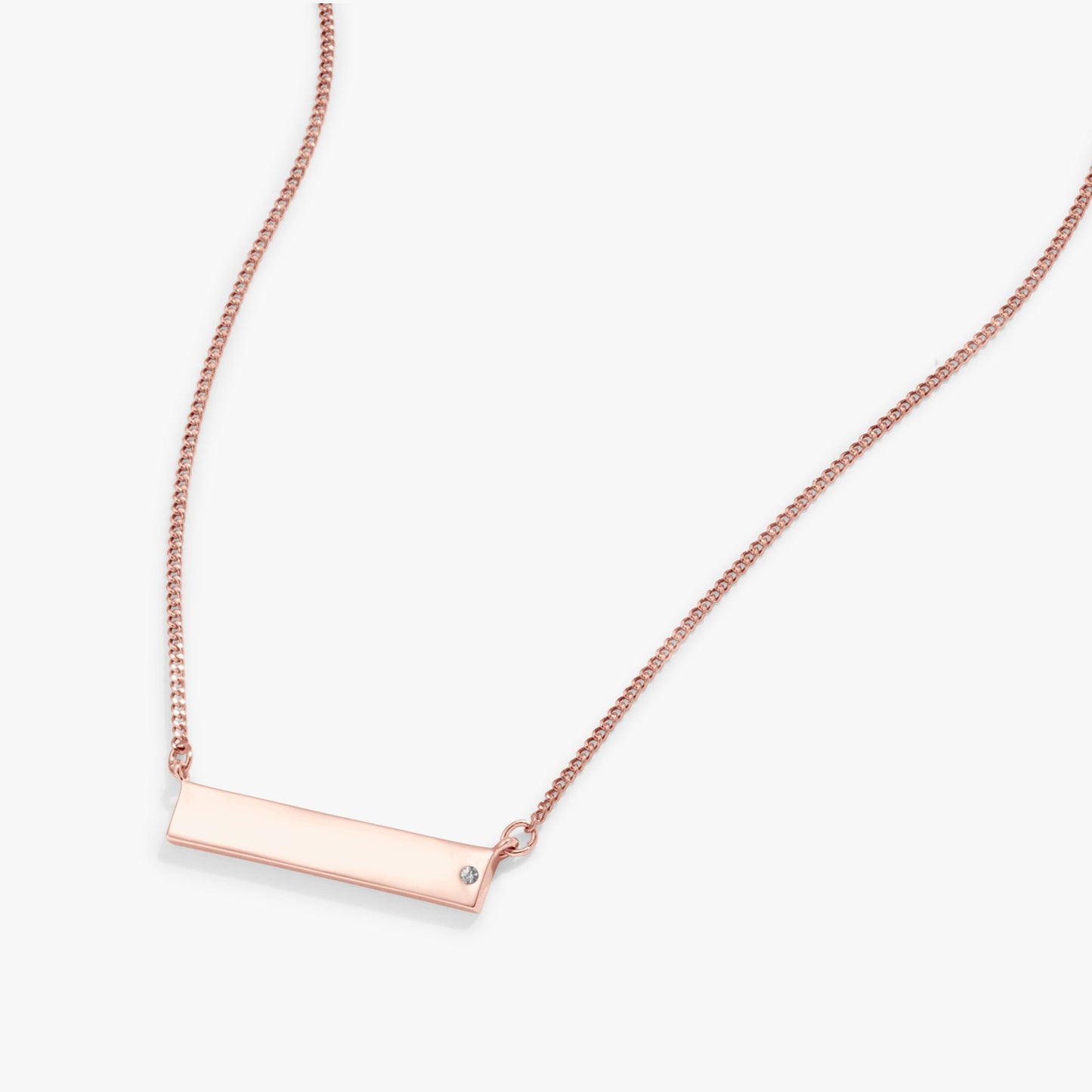 Bar Necklace with Crystal Accent Shiny Rose Gold