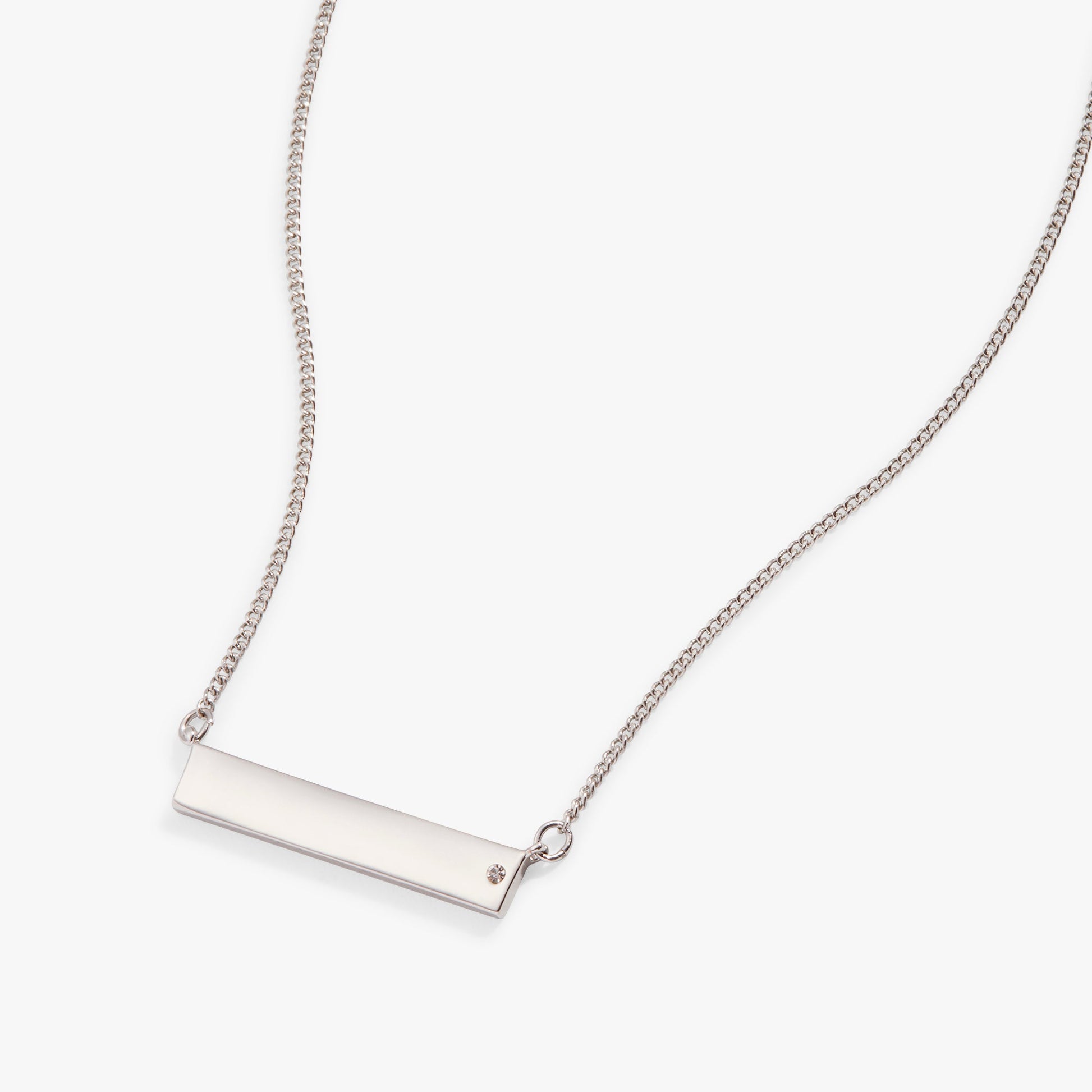 Bar Necklace with Crystal Accent Shiny Rose Gold