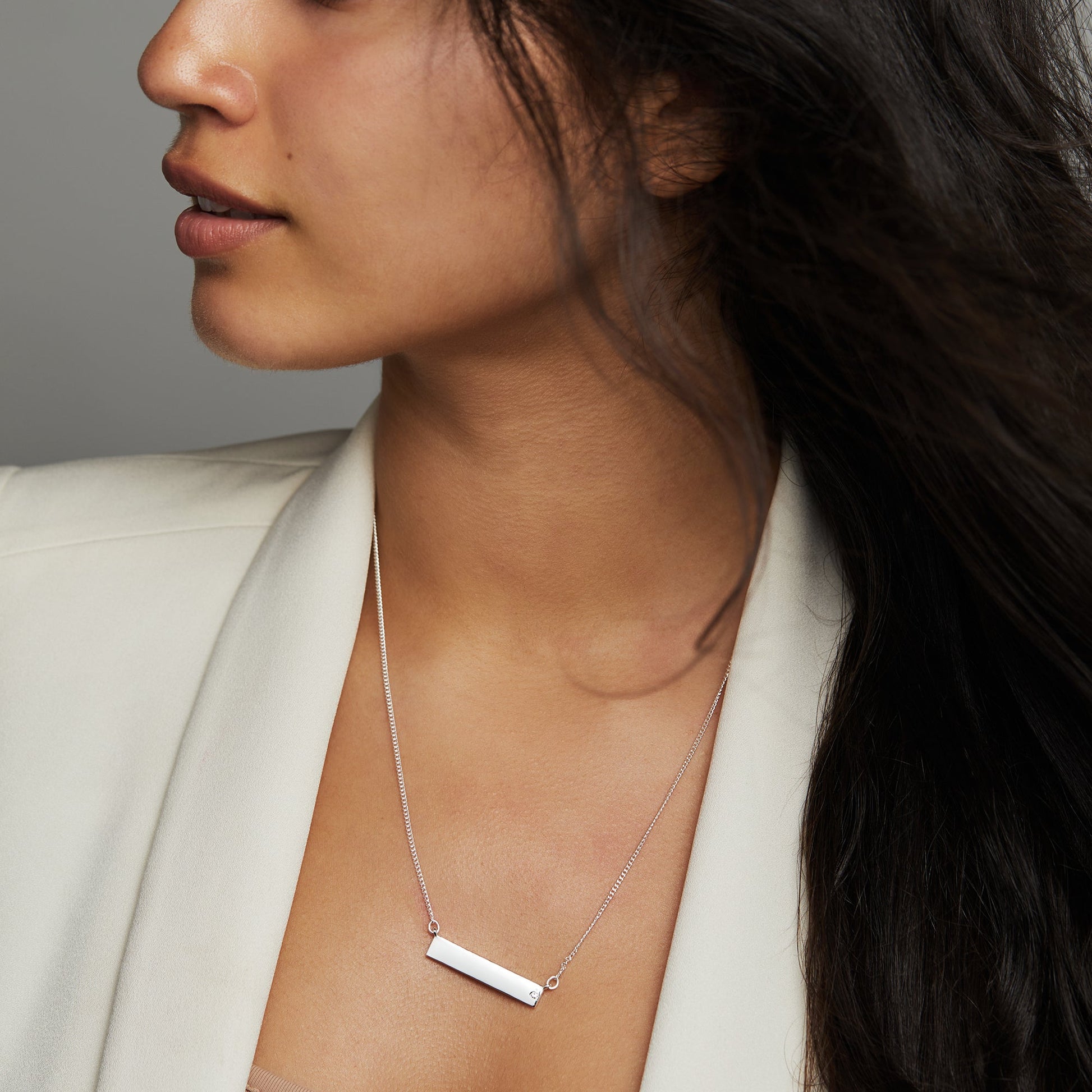 Bar Necklace with Crystal Accent Shiny Rose Gold