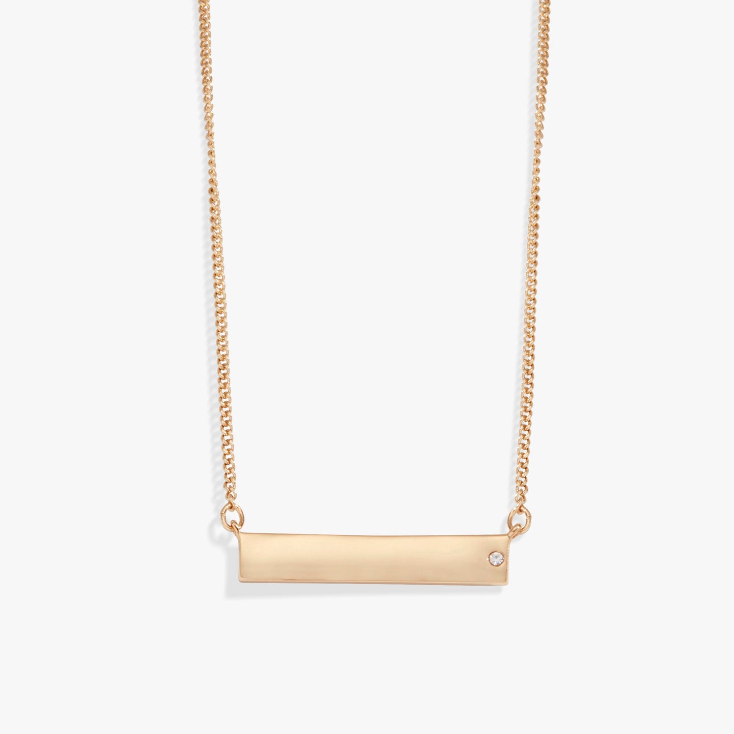 Bar Necklace with Crystal Accent Shiny Rose Gold