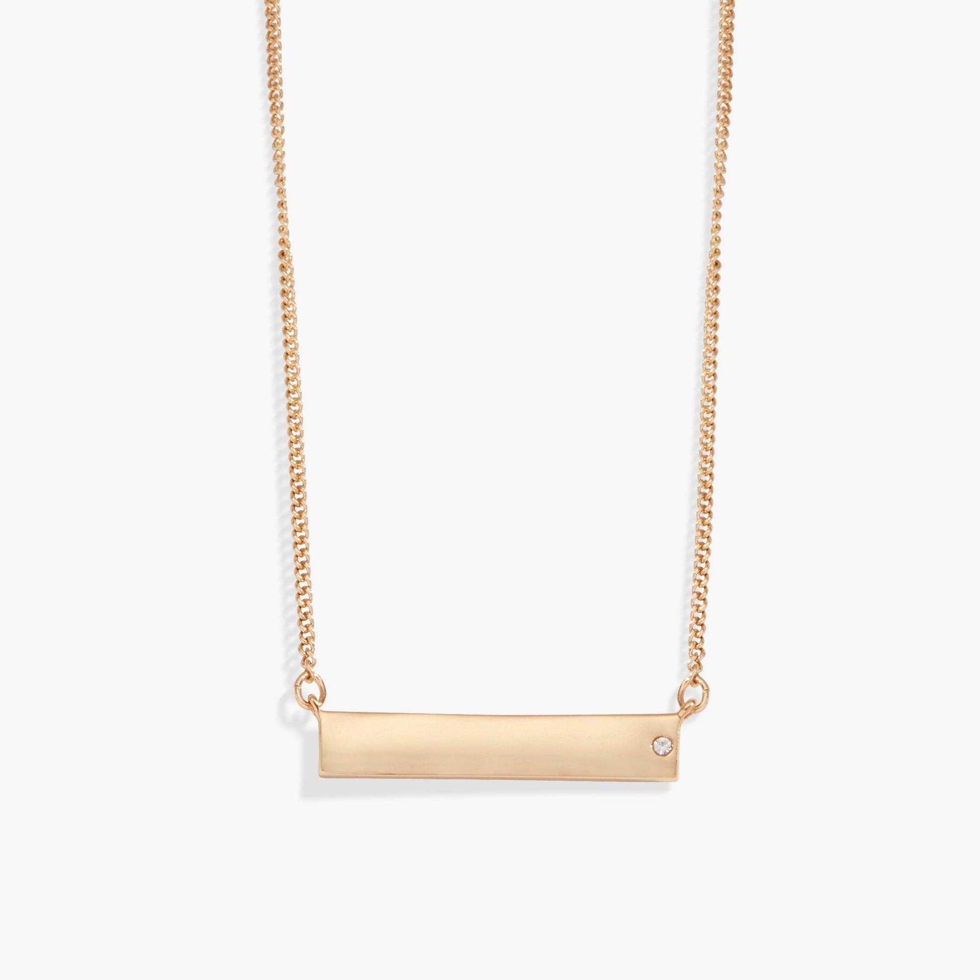 Bar Necklace with Crystal Accent Shiny Rose Gold