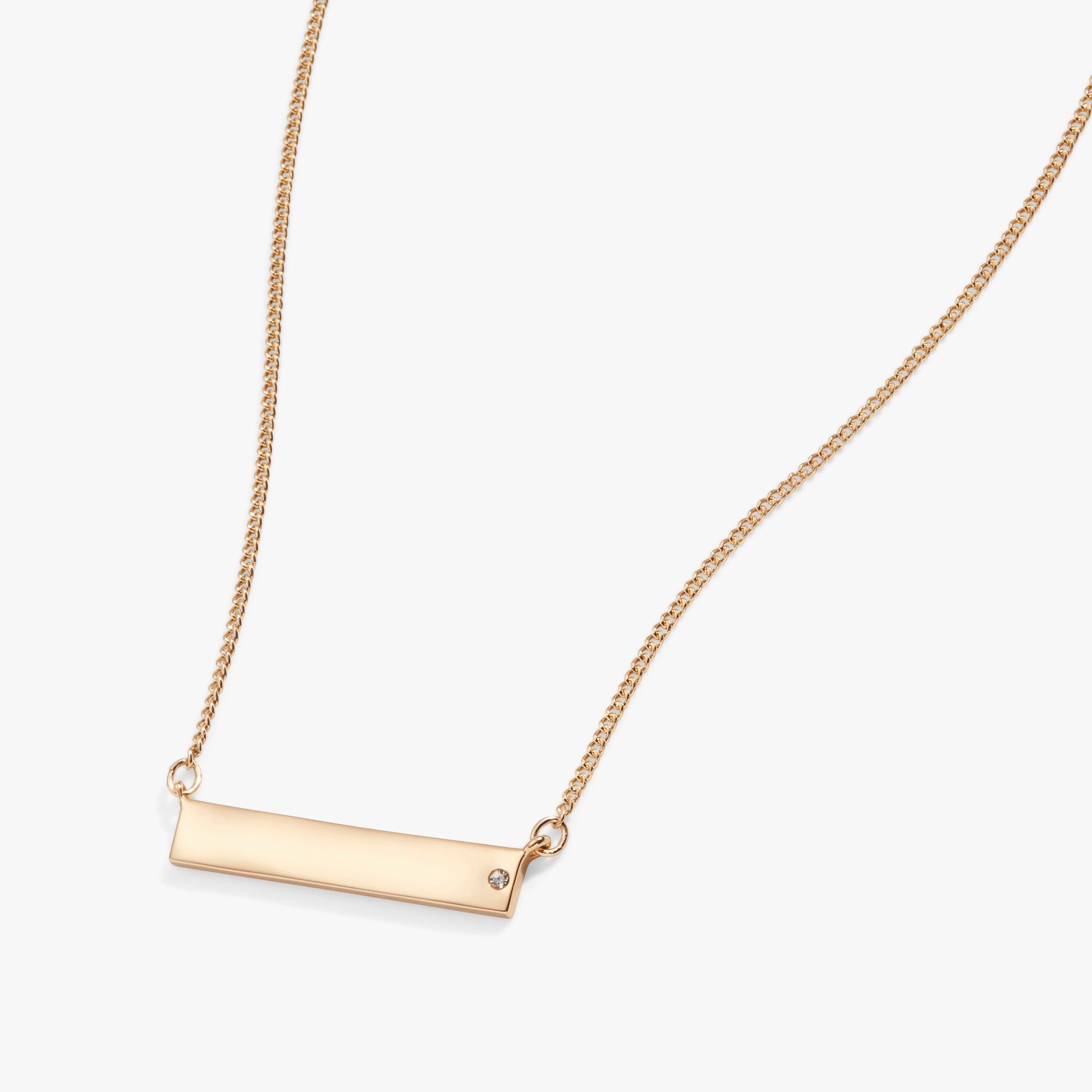 Bar Necklace with Crystal Accent Shiny Rose Gold