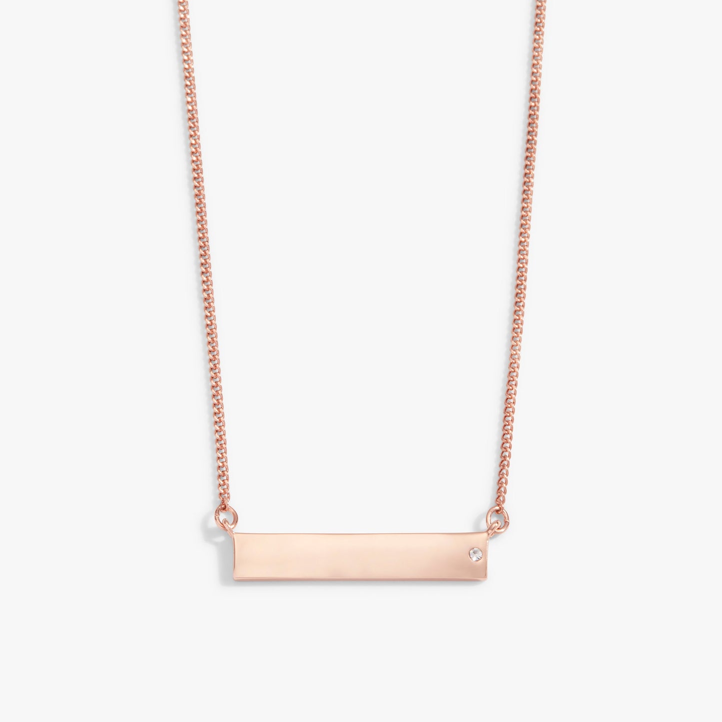 Bar Necklace with Crystal Accent Shiny Rose Gold
