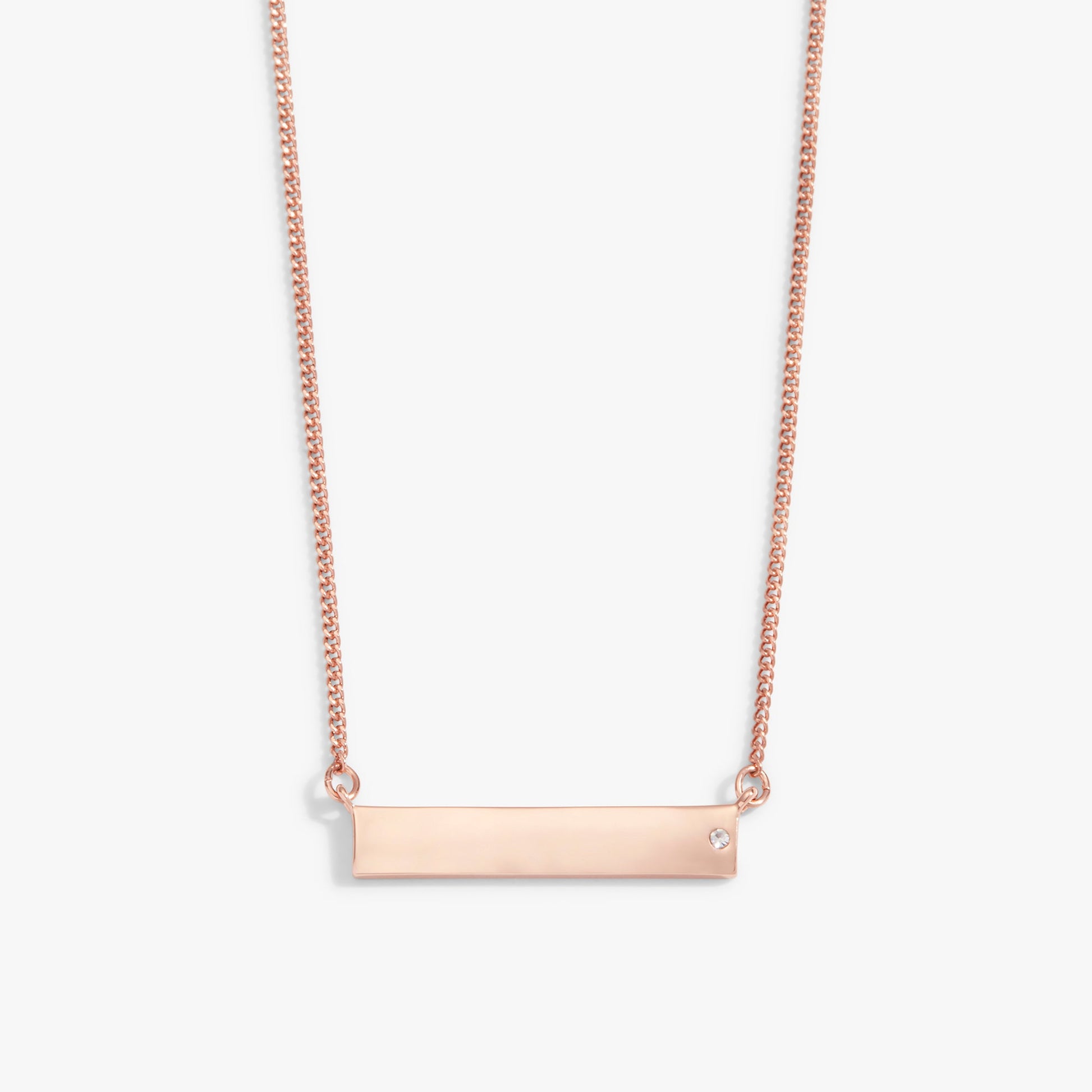 Bar Necklace with Crystal Accent Shiny Rose Gold