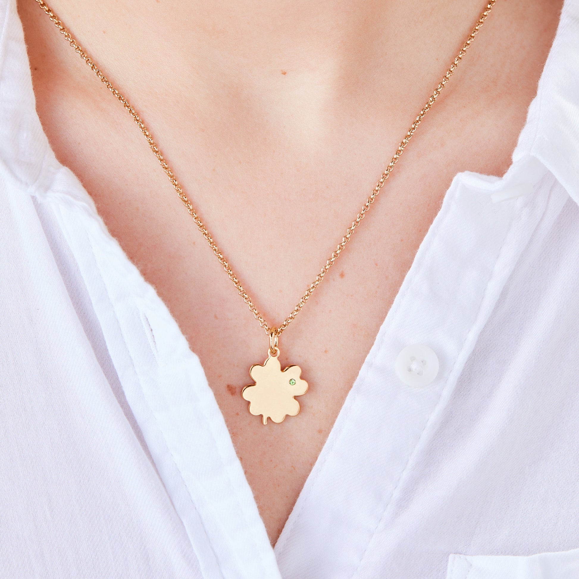 Four-Leaf Clover Necklace, 21" Gold