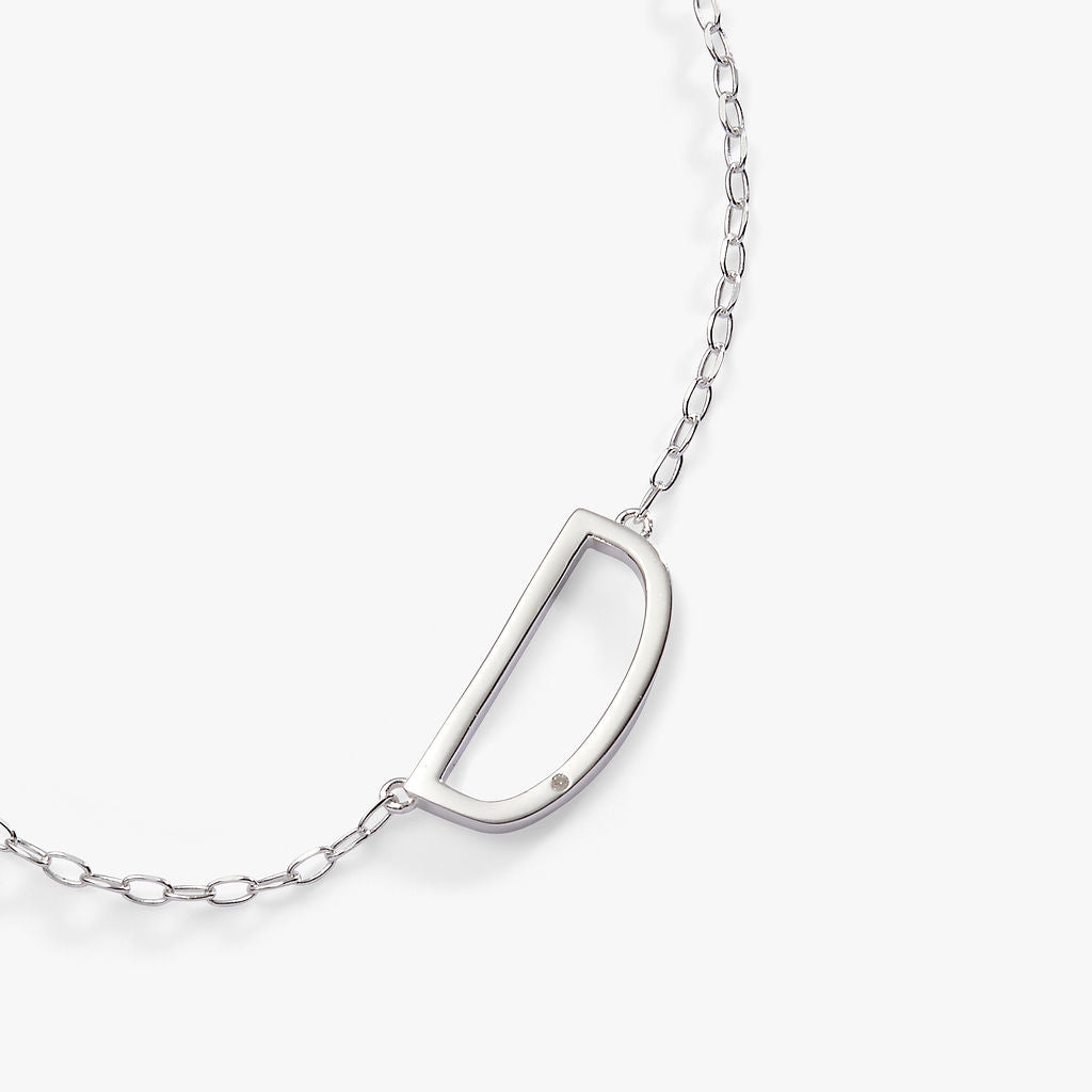 Precious Elongated Initial Necklace D Sterling Silver
