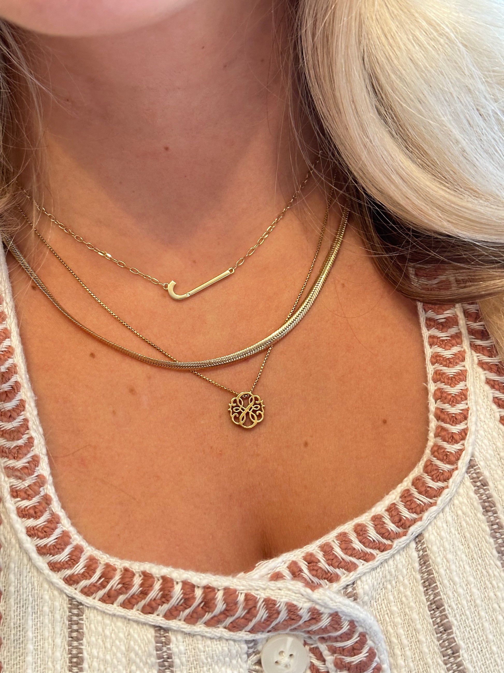 Precious Elongated Initial Necklace J 14kt Gold Over .925 Sterling Silver