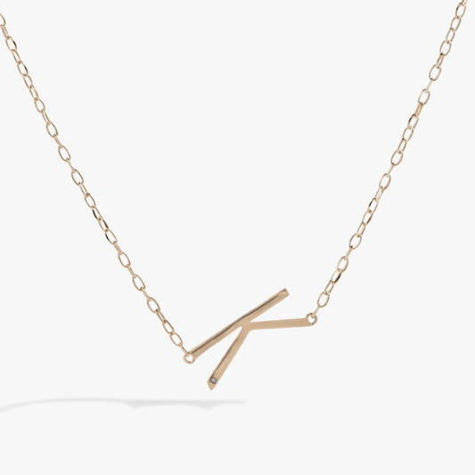 Precious Elongated Initial Necklace K 14kt Gold Over .925 Sterling Silver