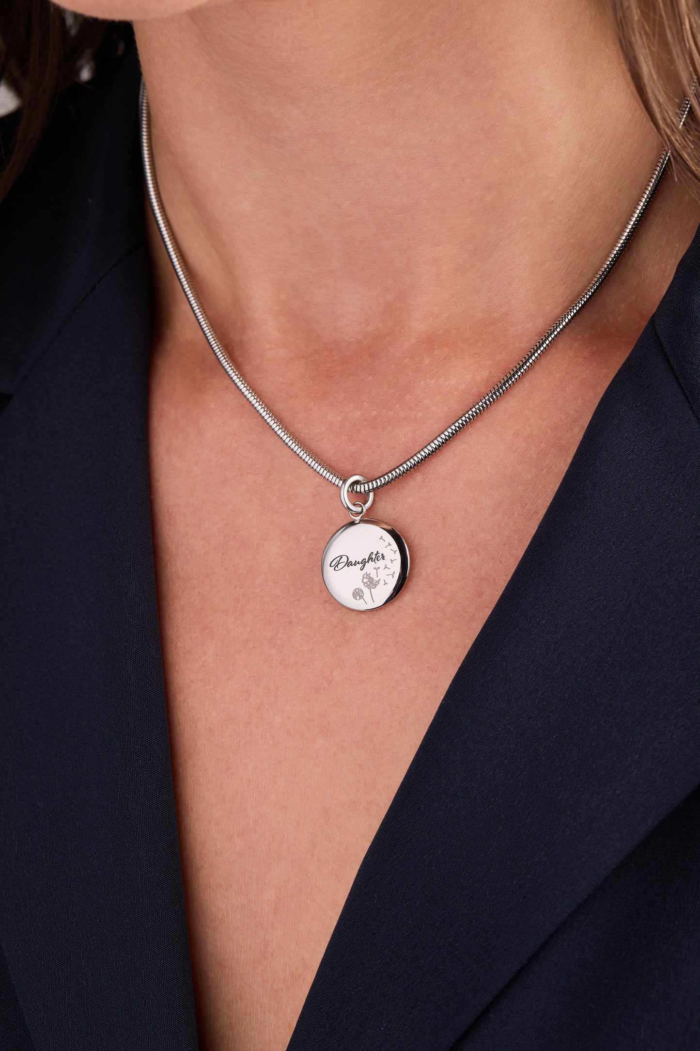 Daughter Dandelion Disc Charm Stainless Steel Silver