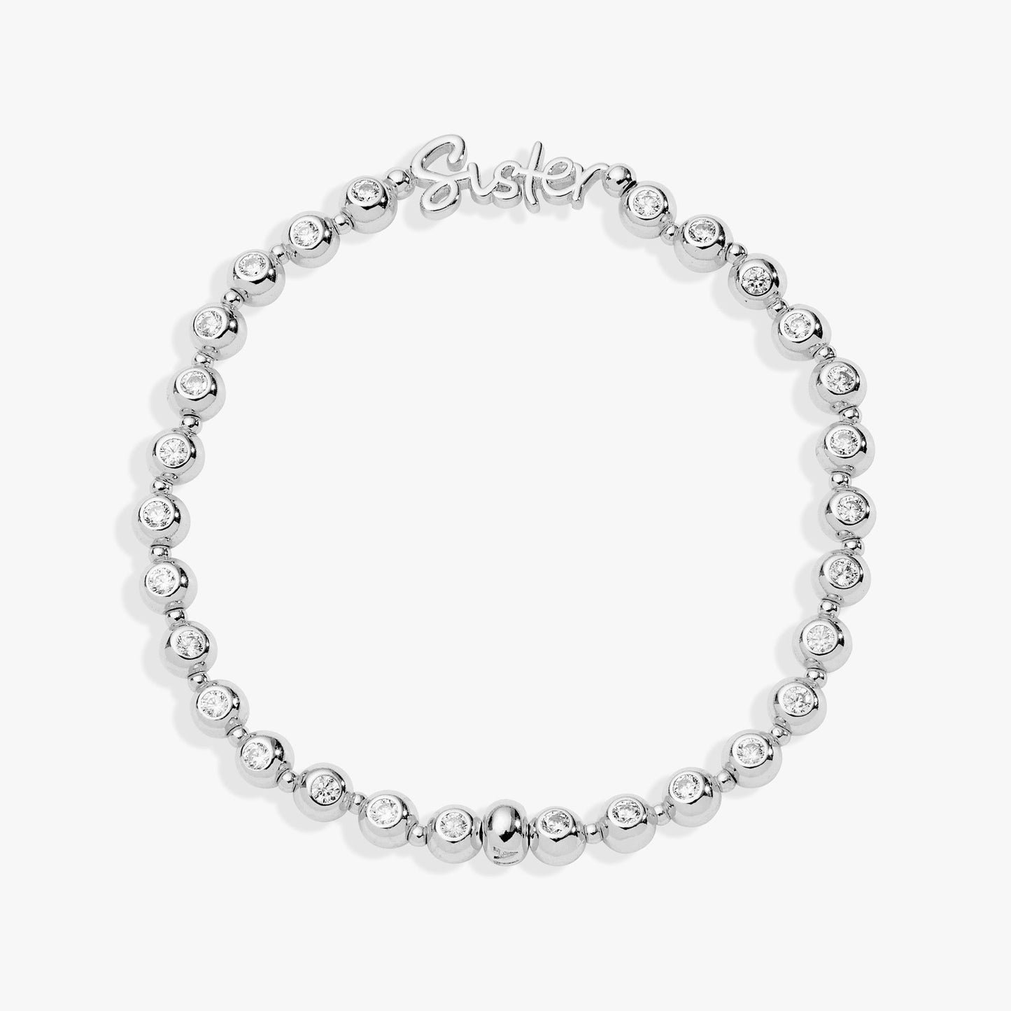 Sister Elongated Crystal Stretch Bracelet Silver