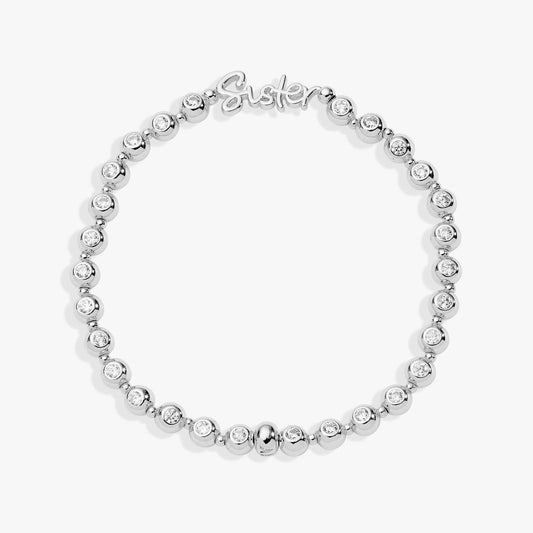 Sister Elongated Crystal Stretch Bracelet Silver
