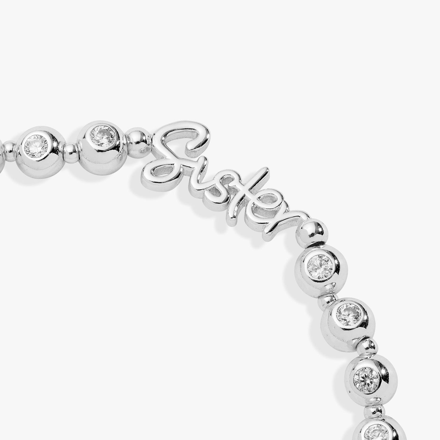 Sister Elongated Crystal Stretch Bracelet Silver