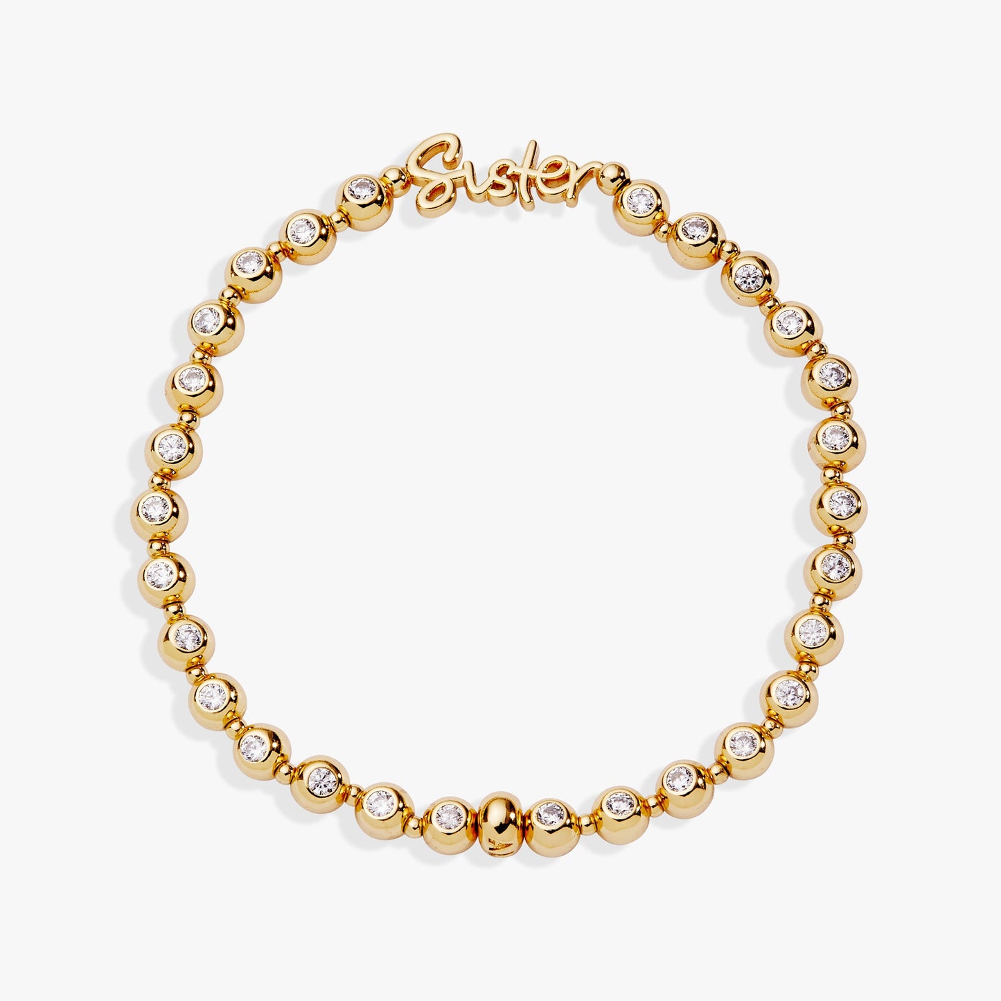 Sister Elongated Crystal Stretch Bracelet Silver