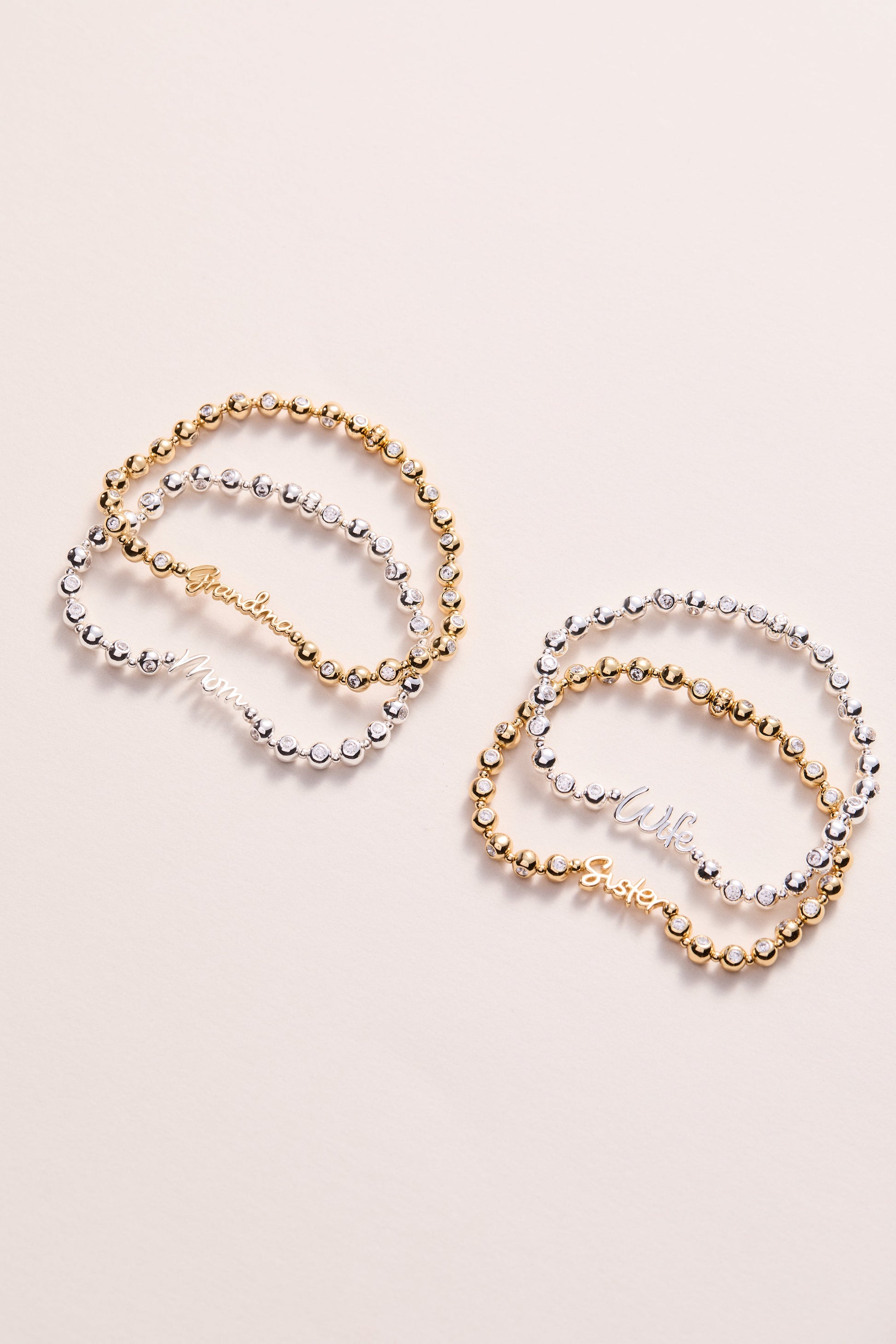 Sister Elongated Crystal Stretch Bracelet Silver
