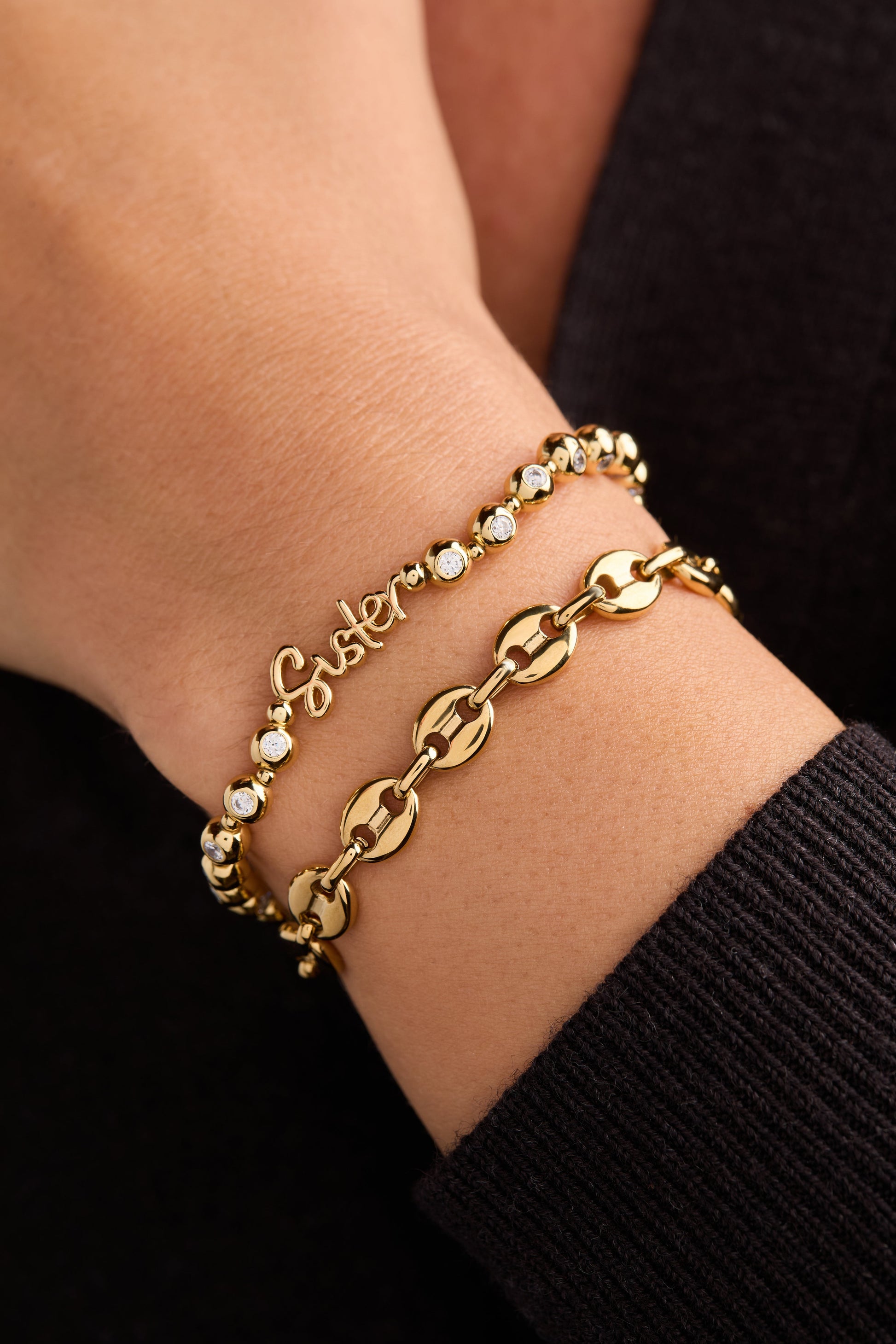 Sister Elongated Crystal Stretch Bracelet Silver