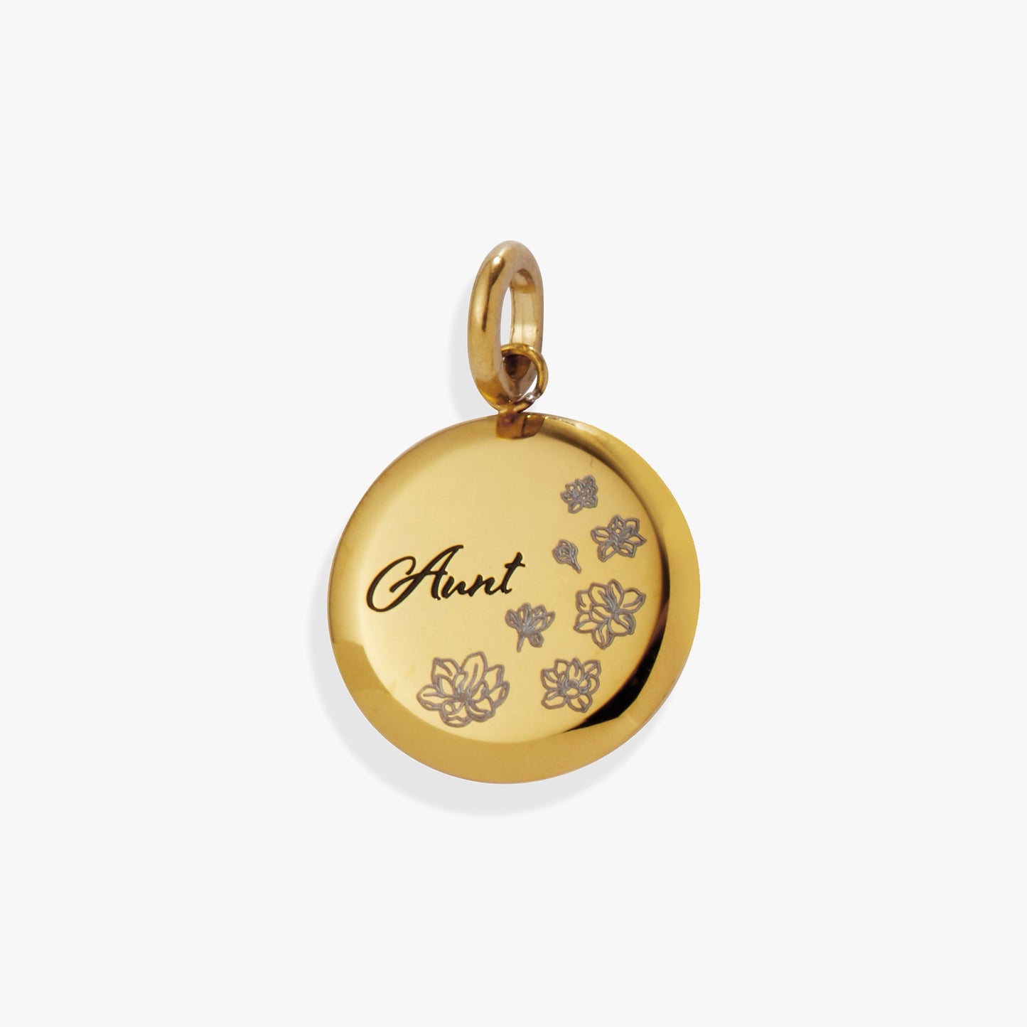 Aunt Flower Disc Charm Stainless Steel Gold