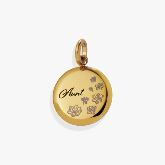 Aunt Flower Disc Charm Stainless Steel Gold