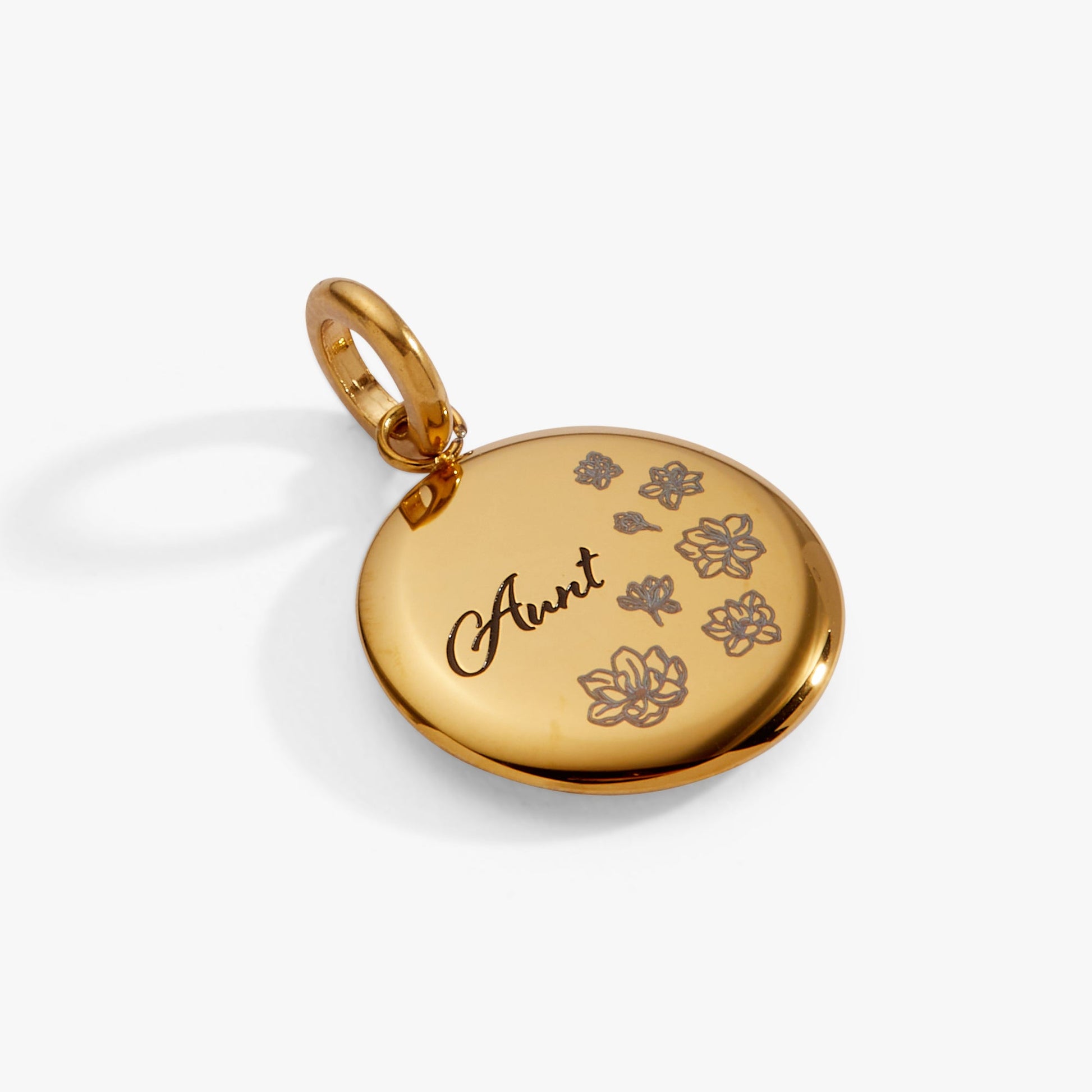 Aunt Flower Disc Charm Stainless Steel Gold