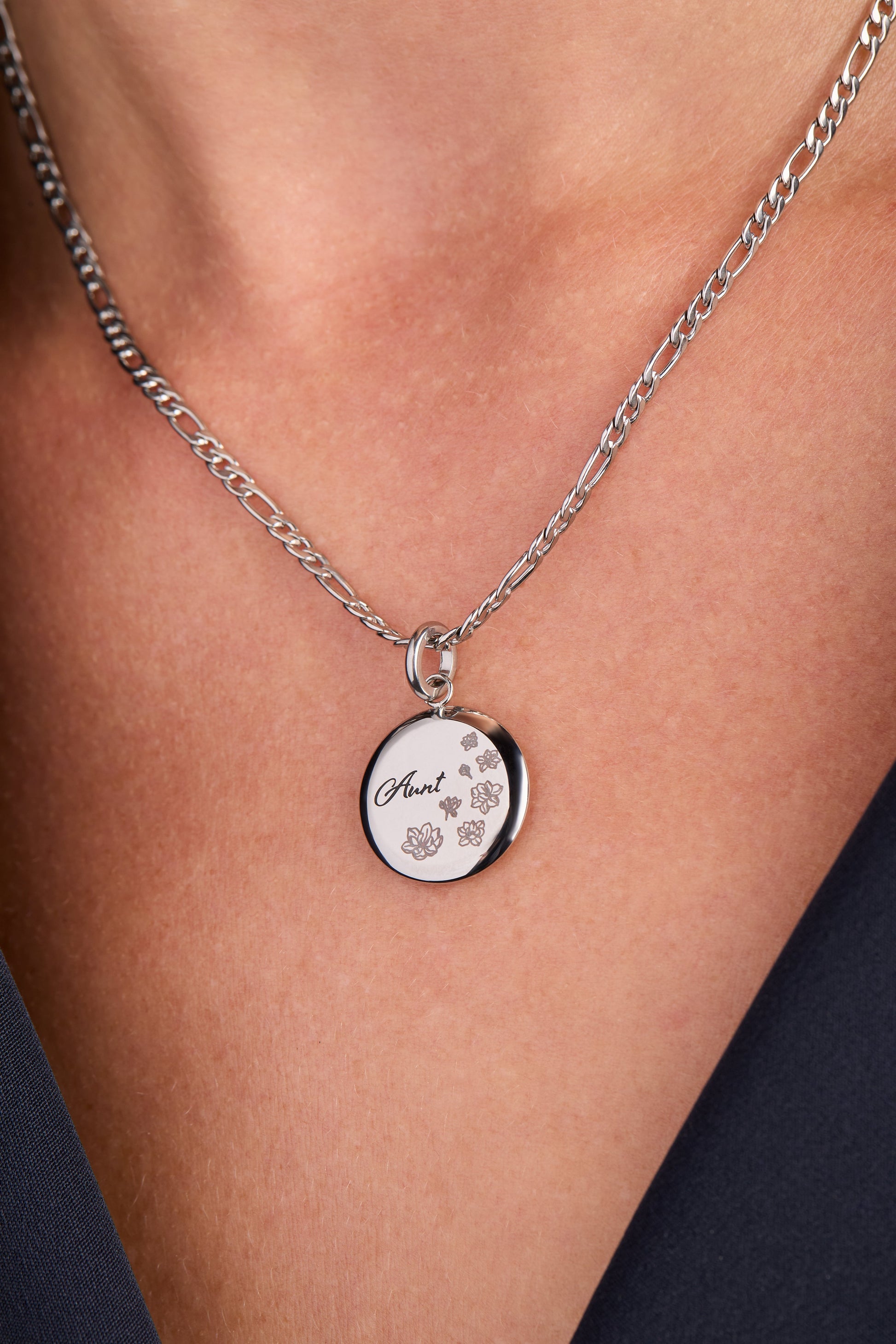Aunt Flower Disc Charm Stainless Steel Gold
