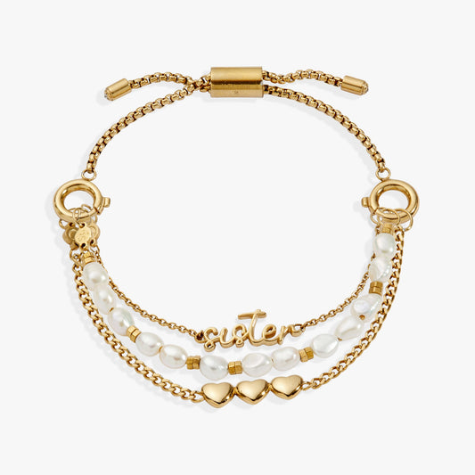 “Home is where the heart is” Sister Stranded Bracelet Stainless Steel Gold