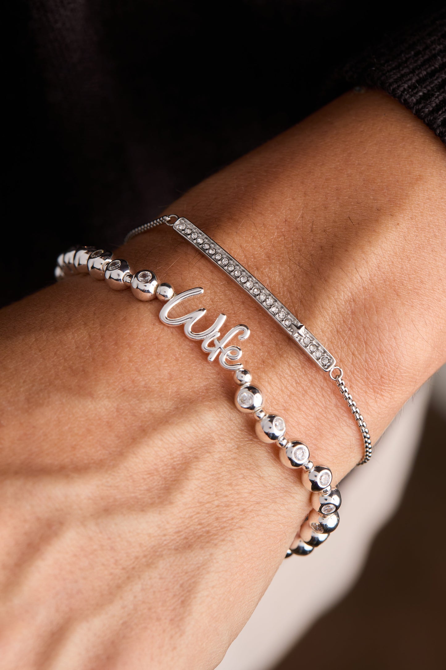 Wife Elongated Crystal Stretch Bracelet Gold