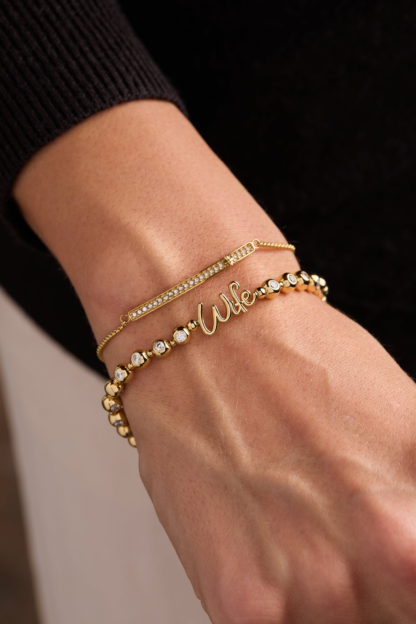 Wife Elongated Crystal Stretch Bracelet Gold