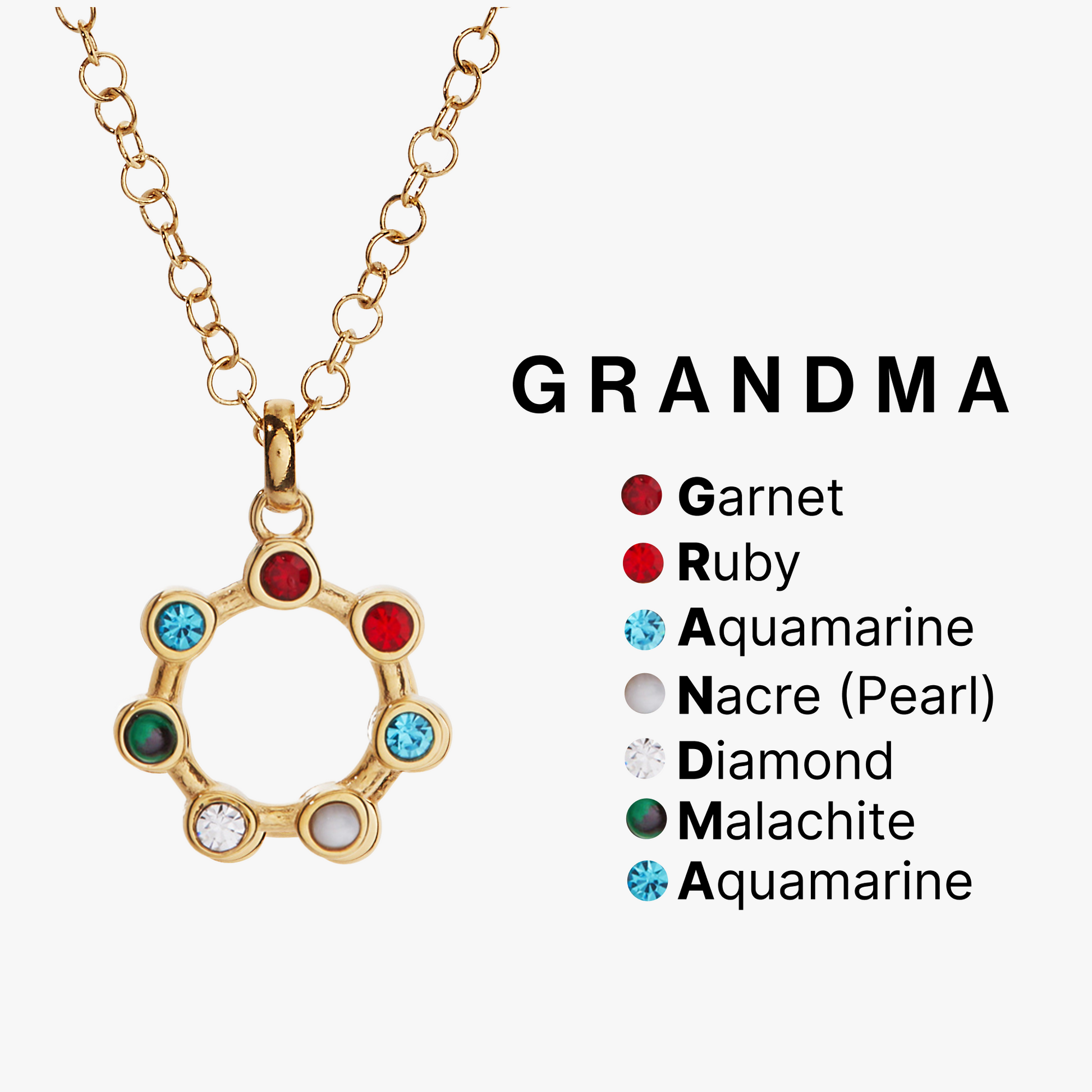 Grandma Crystal Necklace Stainless Steel Gold