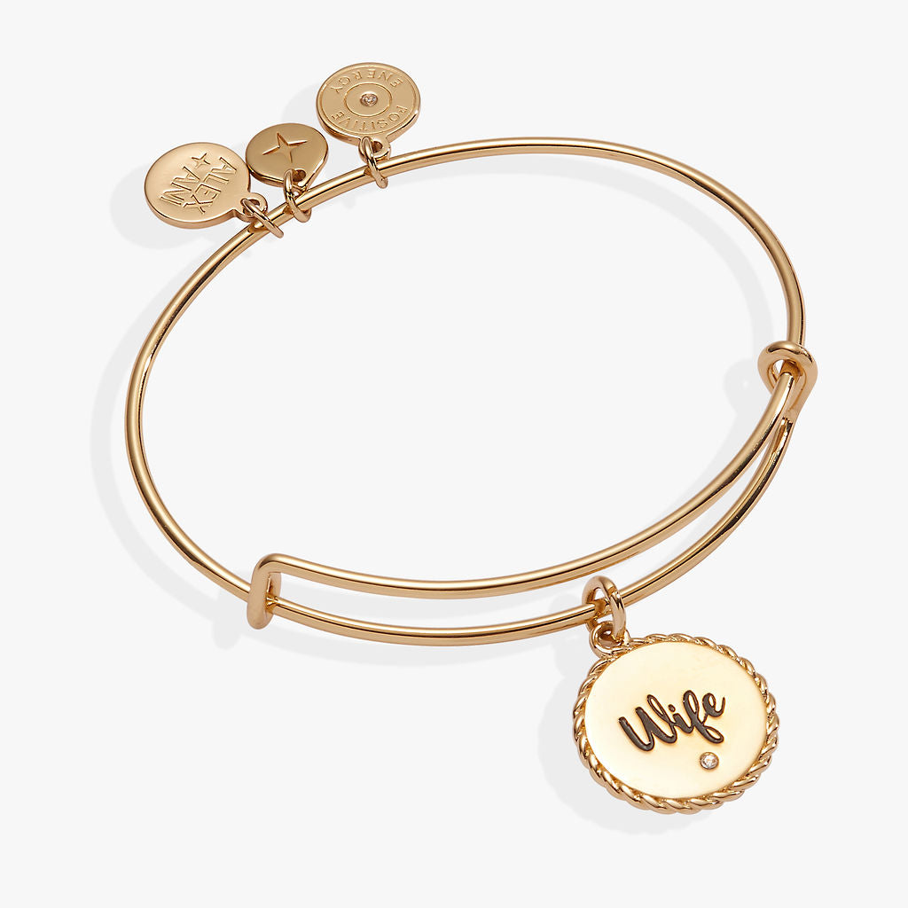 Wife Charm Bangle Bracelet – Romantic Anniversary or Wedding Gift Gold