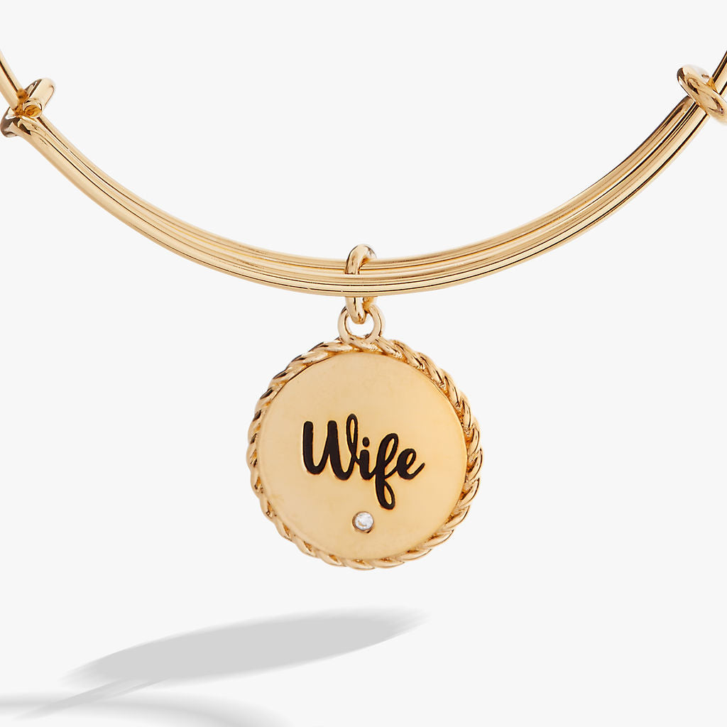Wife Charm Bangle Bracelet – Romantic Anniversary or Wedding Gift Gold