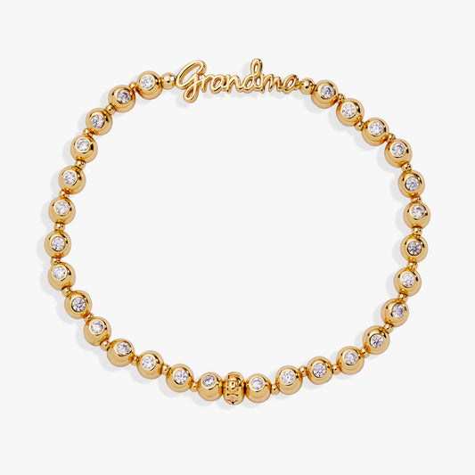 Grandma Elongated Crystal Stretch Bracelet Silver