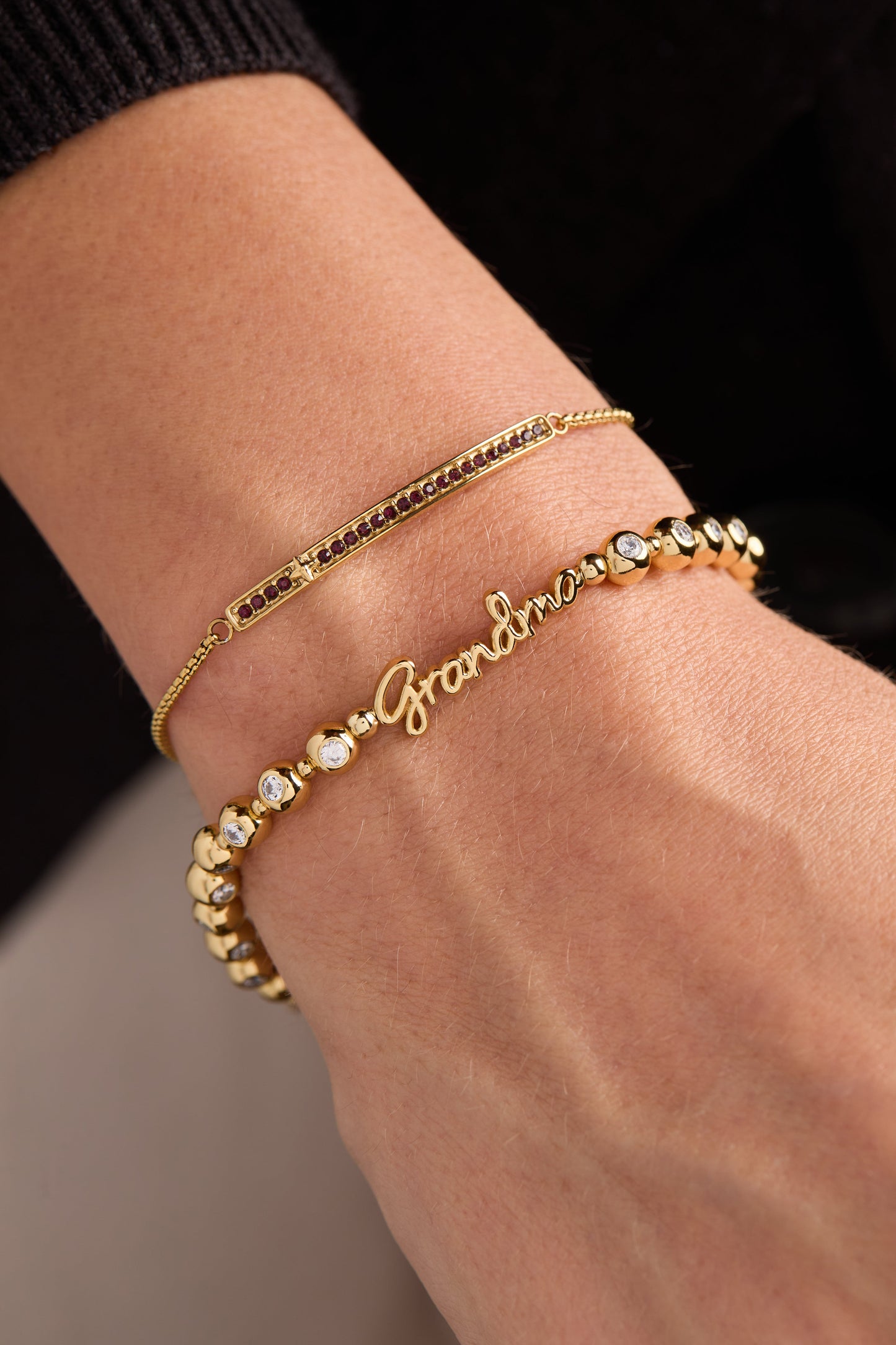 Grandma Elongated Crystal Stretch Bracelet Silver