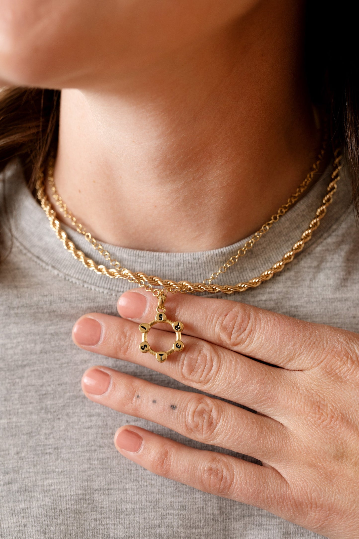 Sister Acrostic Interchangeable Necklace Stainless Steel Gold