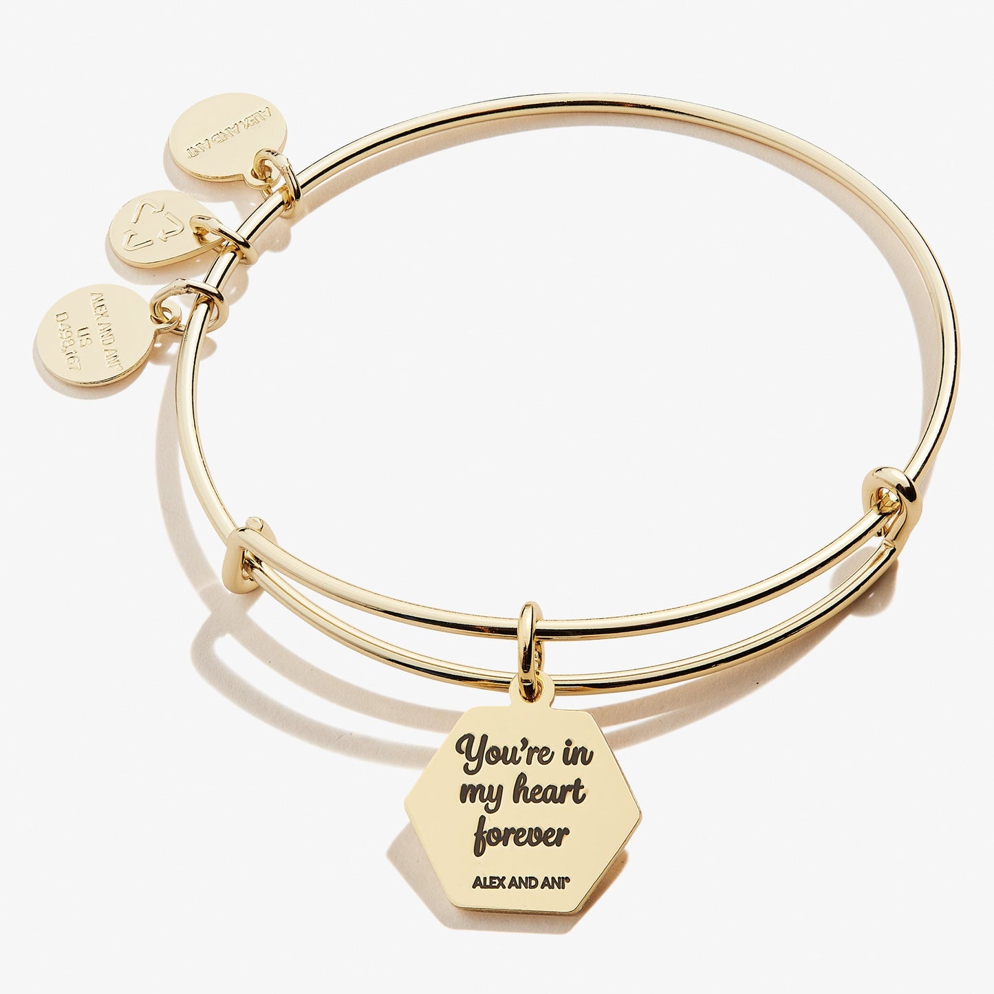 Stepmom 'You're In My Heart Forever' Charm Bangle Shiny Antique Gold