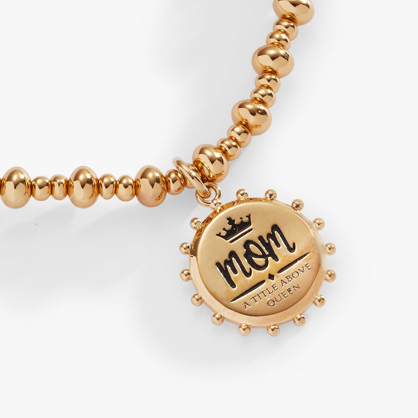 “Mom, A Title Above Queen” Beaded Stretch Charm Bracelet Gold