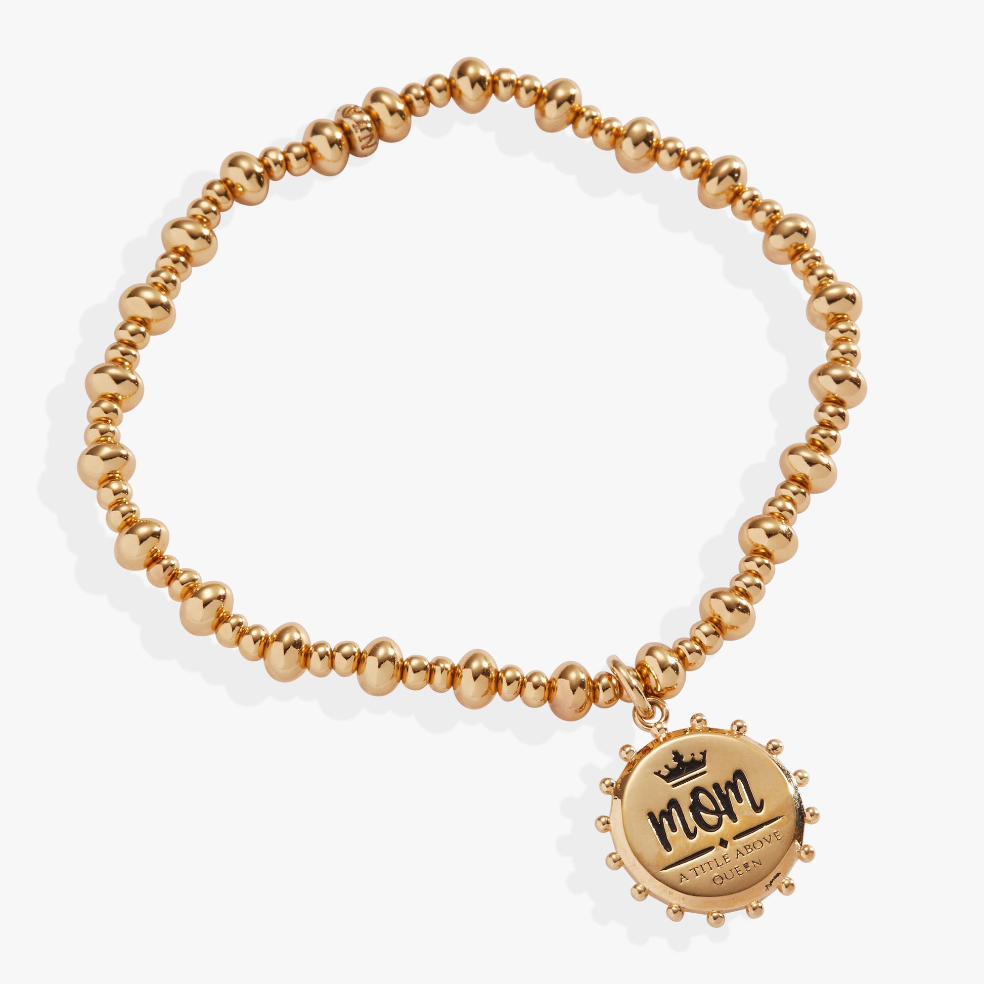 “Mom, A Title Above Queen” Beaded Stretch Charm Bracelet Gold