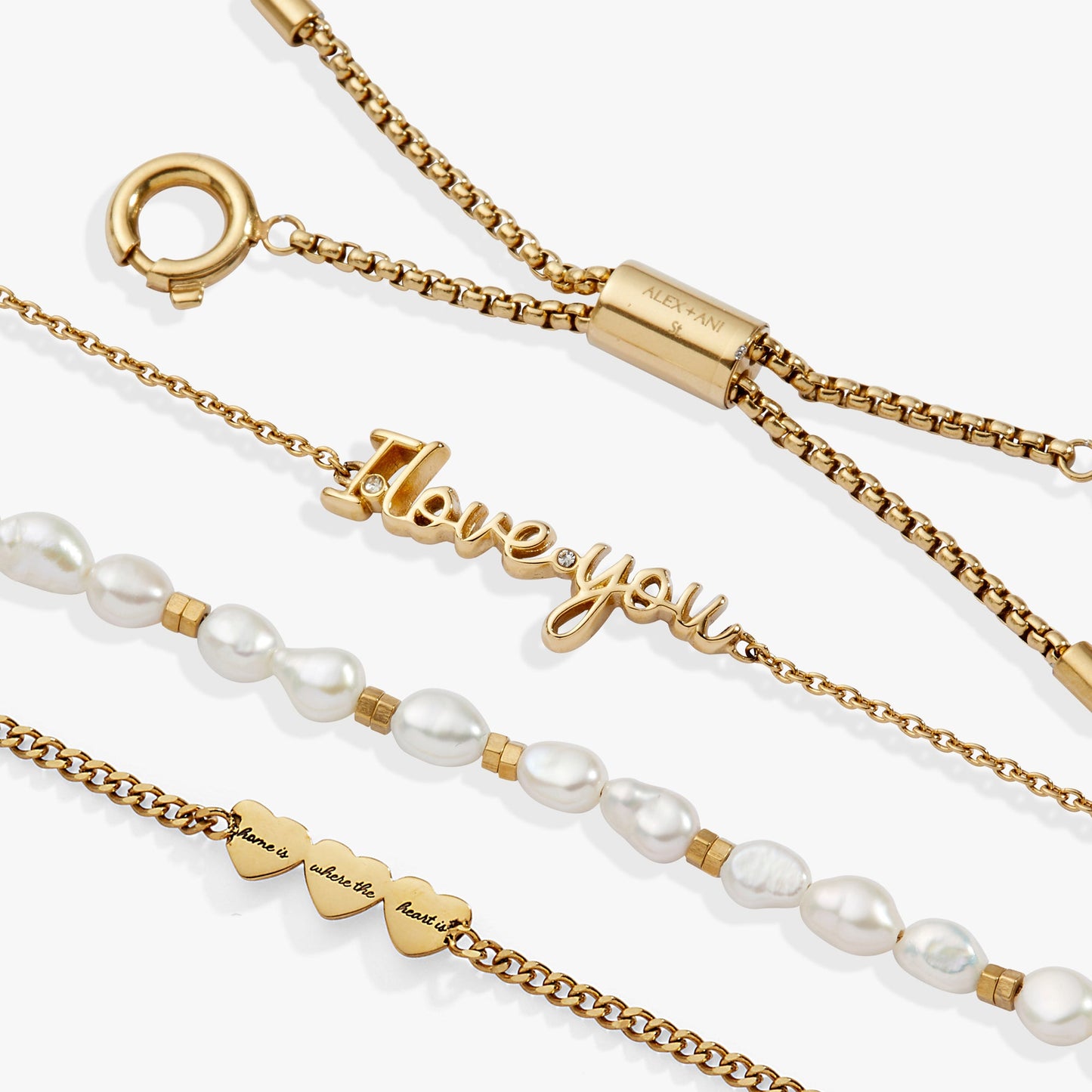 “Home is where the heart is” I Love You Stranded Bracelet Stainless Steel Gold