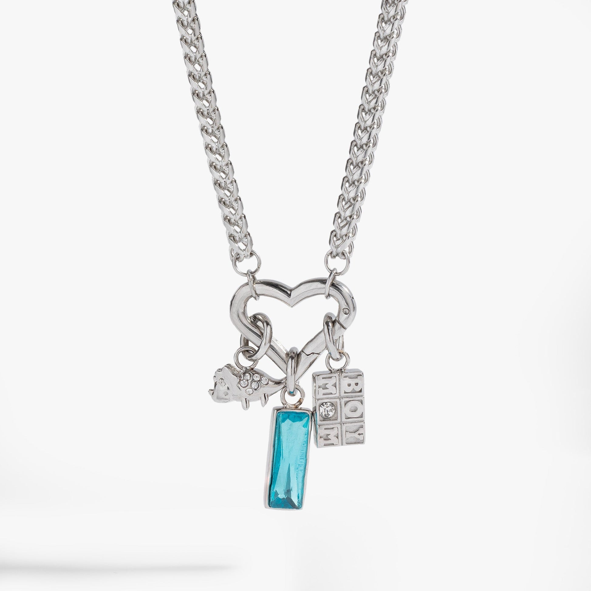 Interchangeable Boy Mom Necklace Stainless Steel Silver