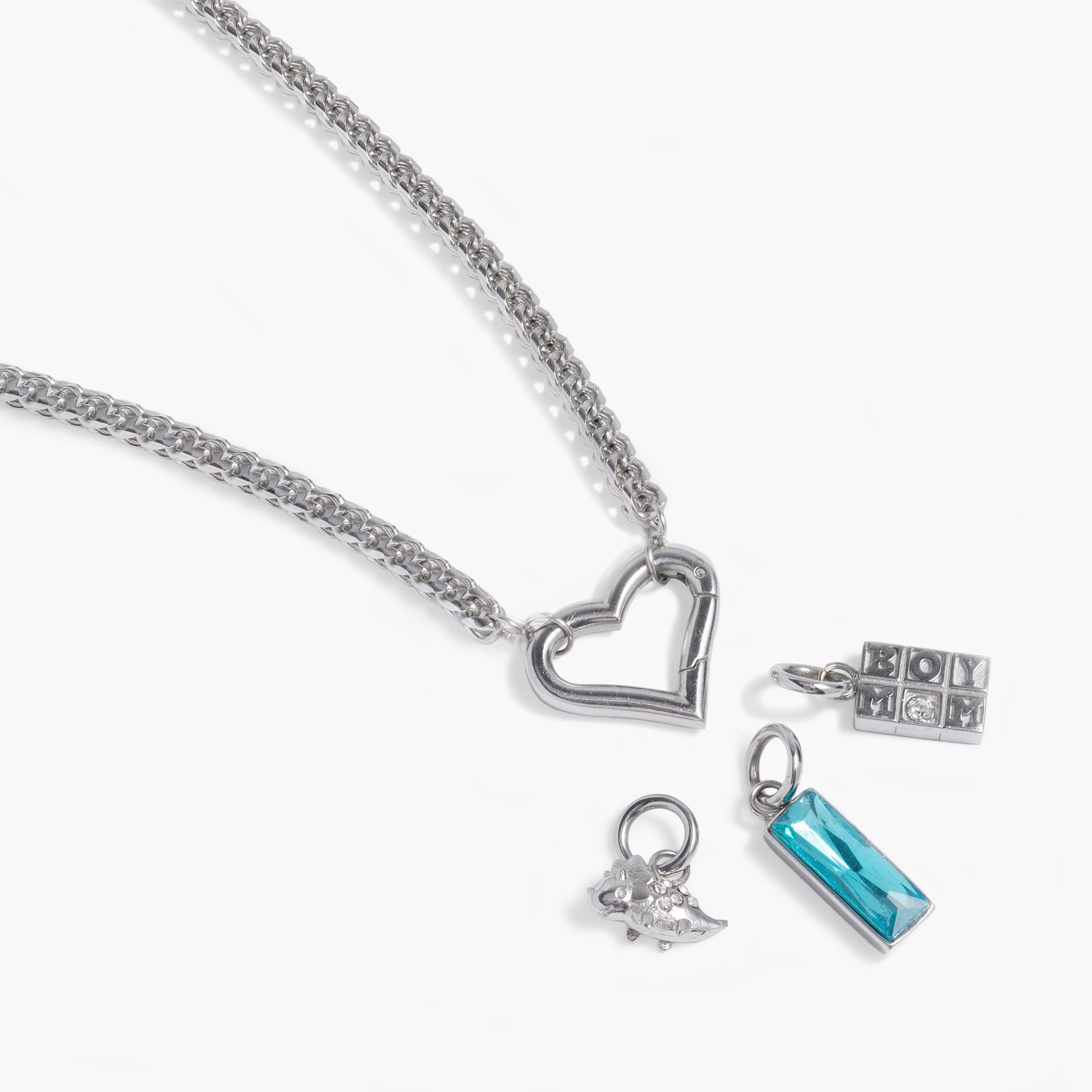 Interchangeable Boy Mom Necklace Stainless Steel Silver