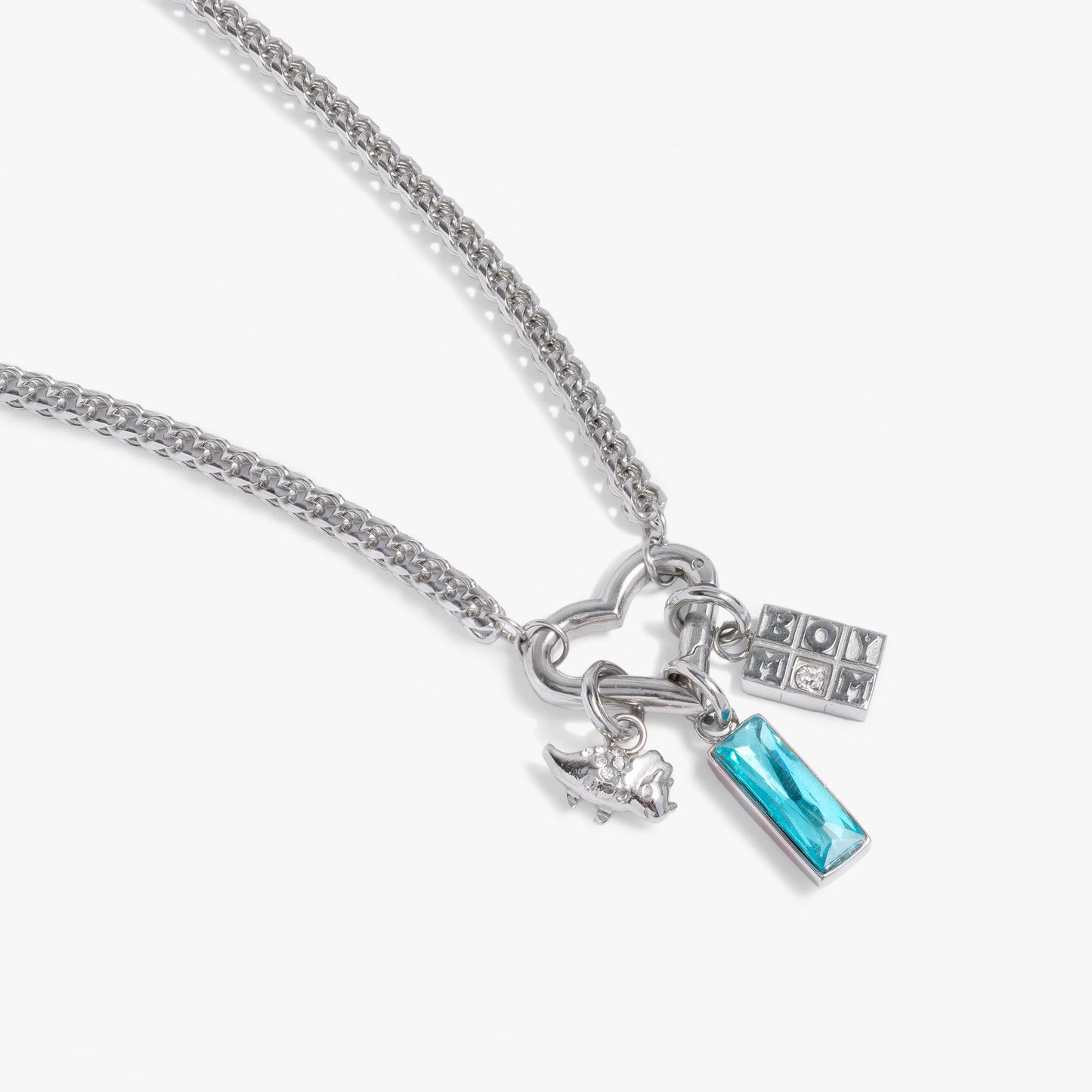 Interchangeable Boy Mom Necklace Stainless Steel Silver