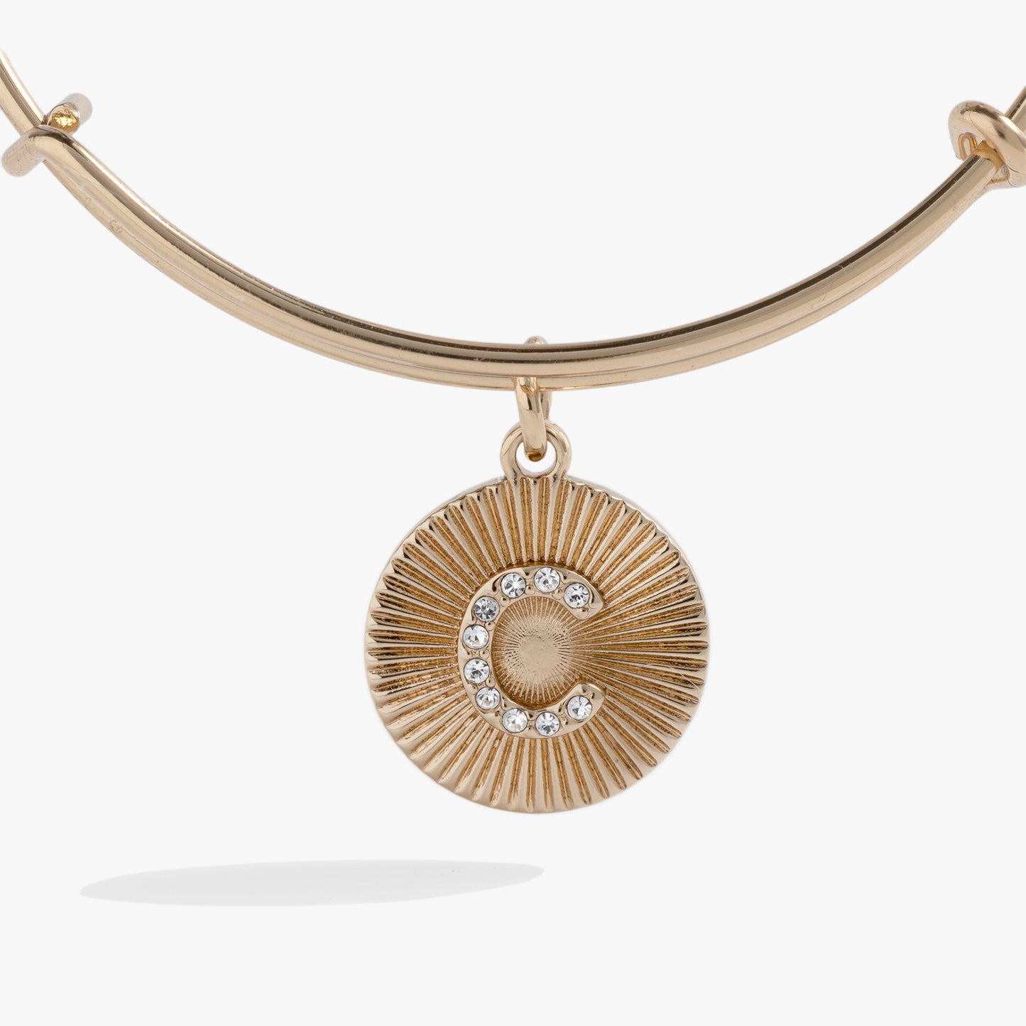 Pave Starburst Texture Initial Bangle C Gold
