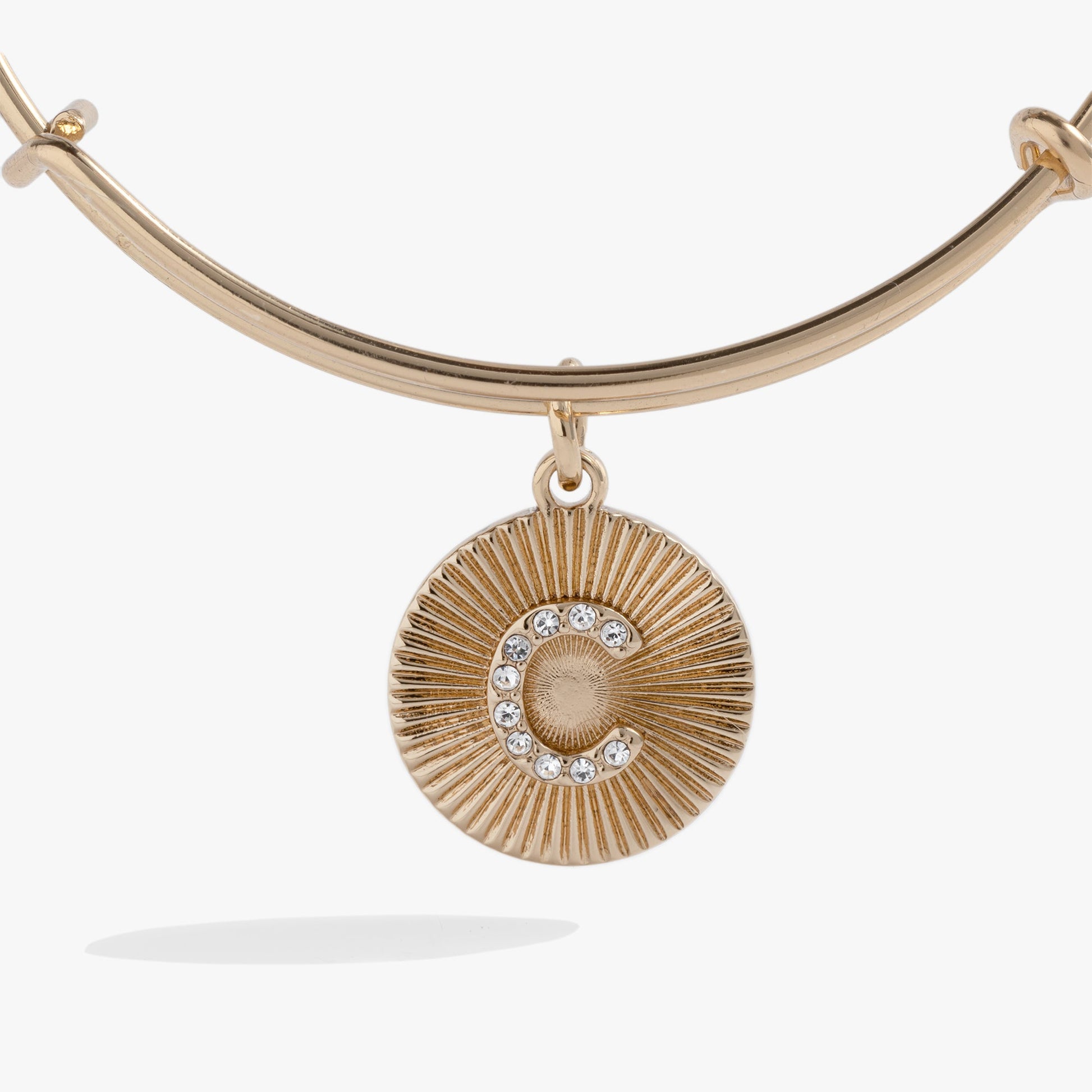 Pave Starburst Texture Initial Bangle C Gold
