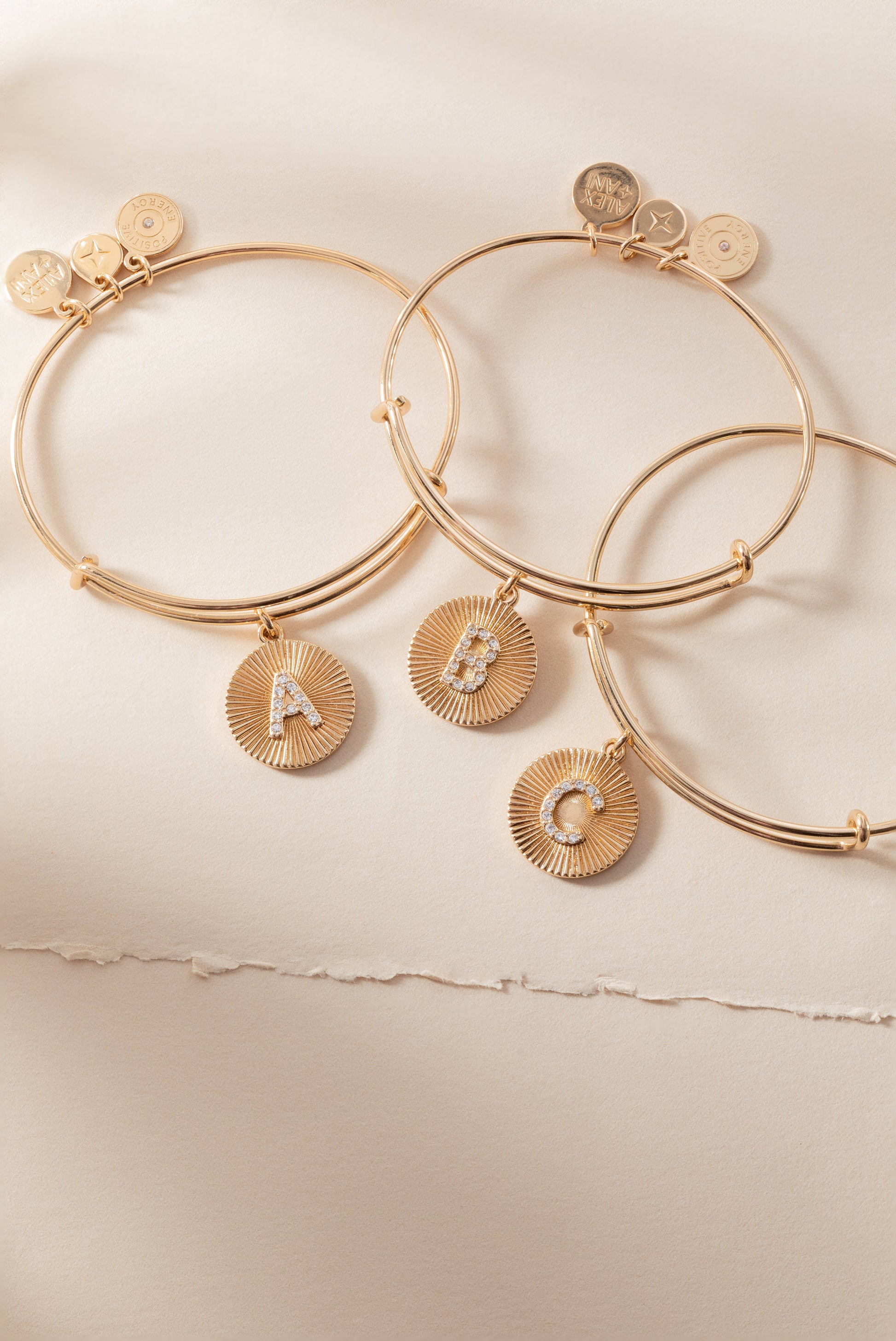 Pave Starburst Texture Initial Bangle C Gold
