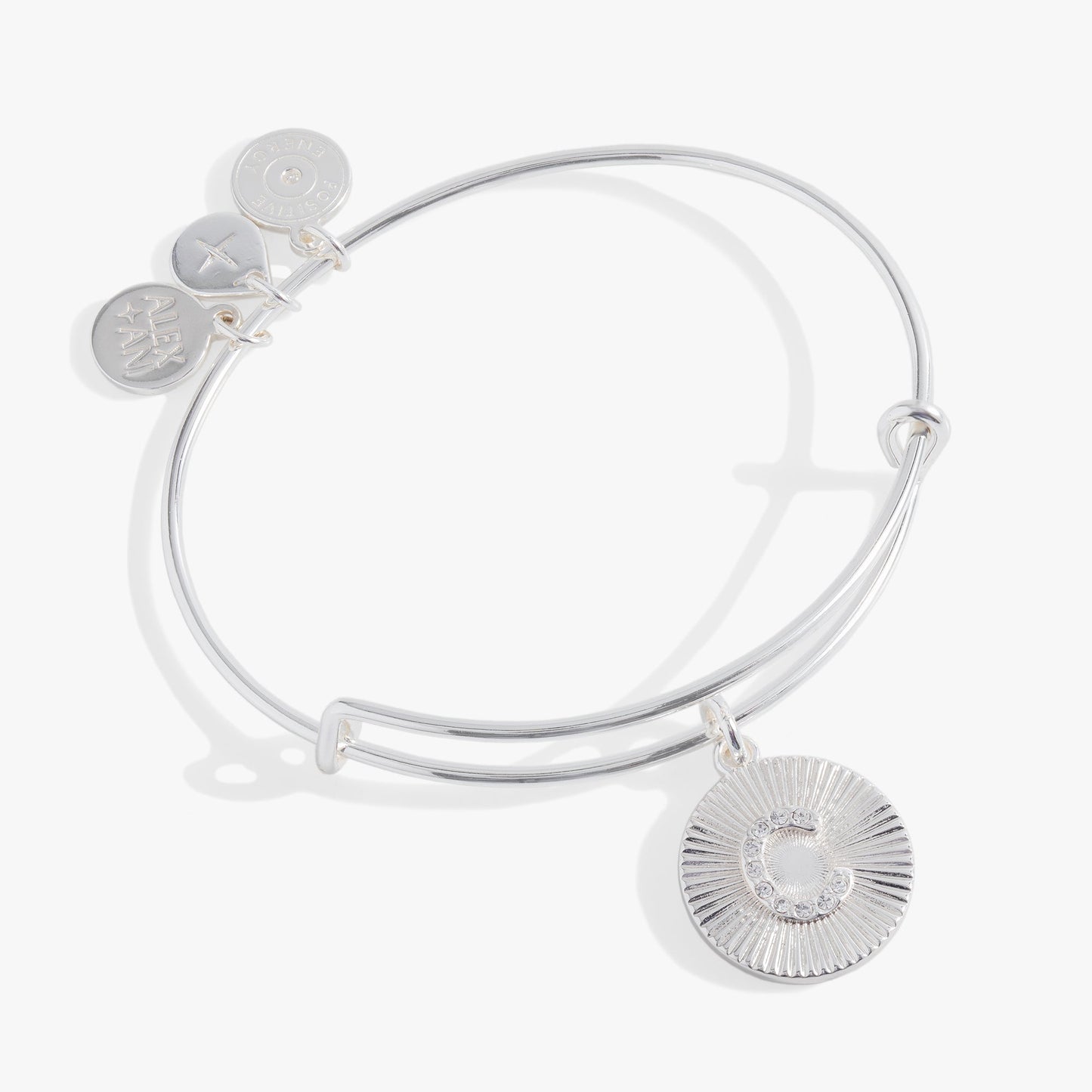 Pave Starburst Texture Initial Bangle C Gold
