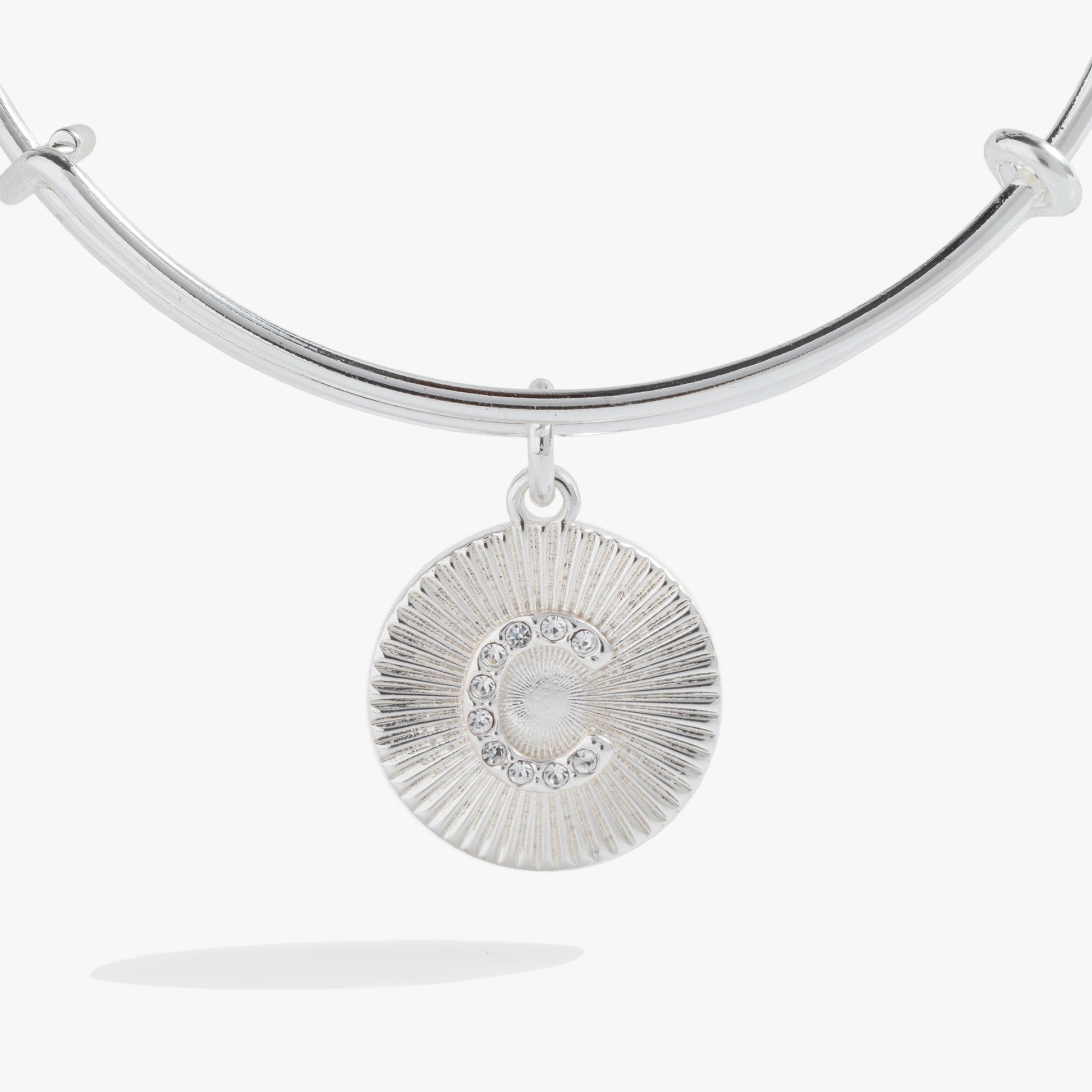 Pave Starburst Texture Initial Bangle C Gold