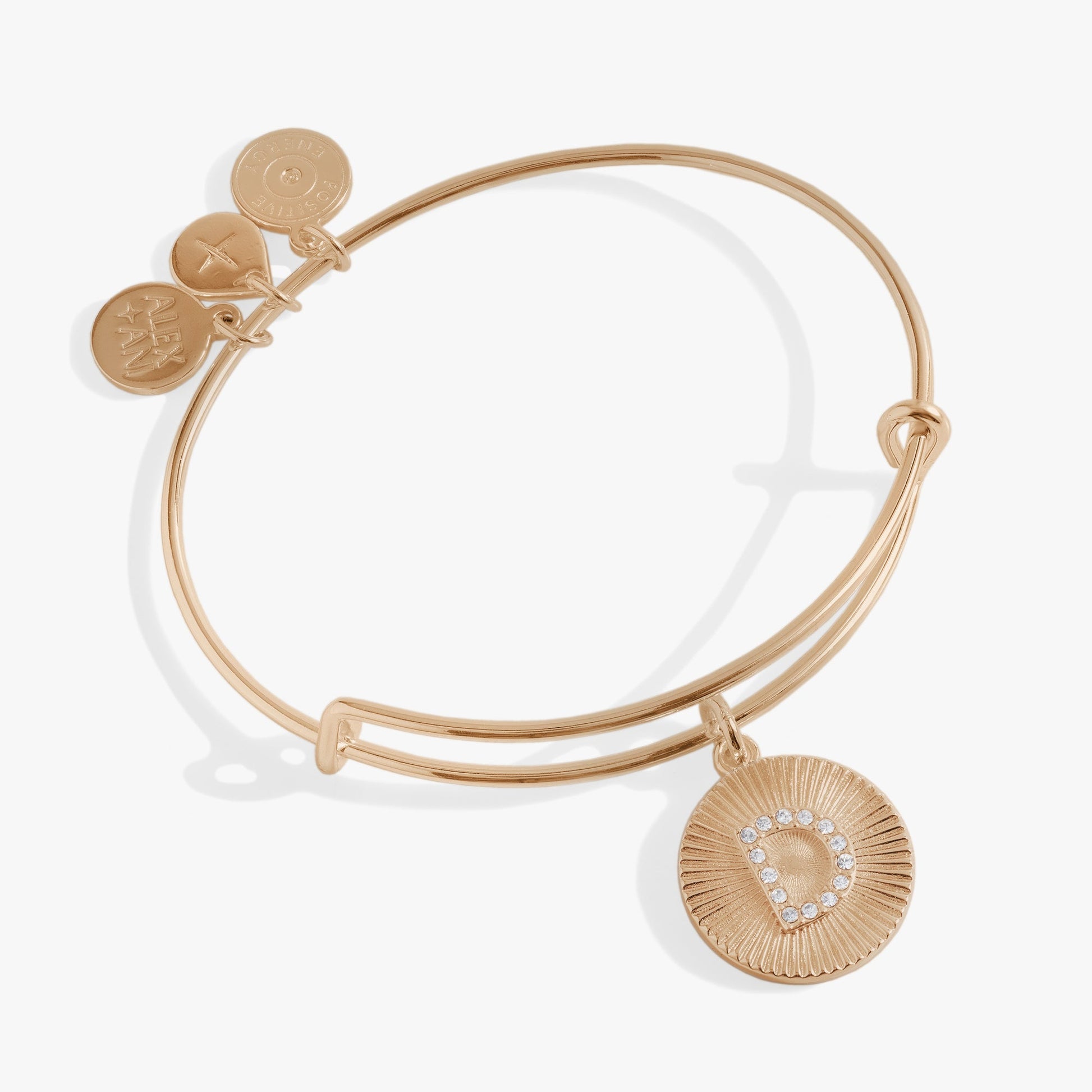 Pave Starburst Texture Initial Bangle D Gold