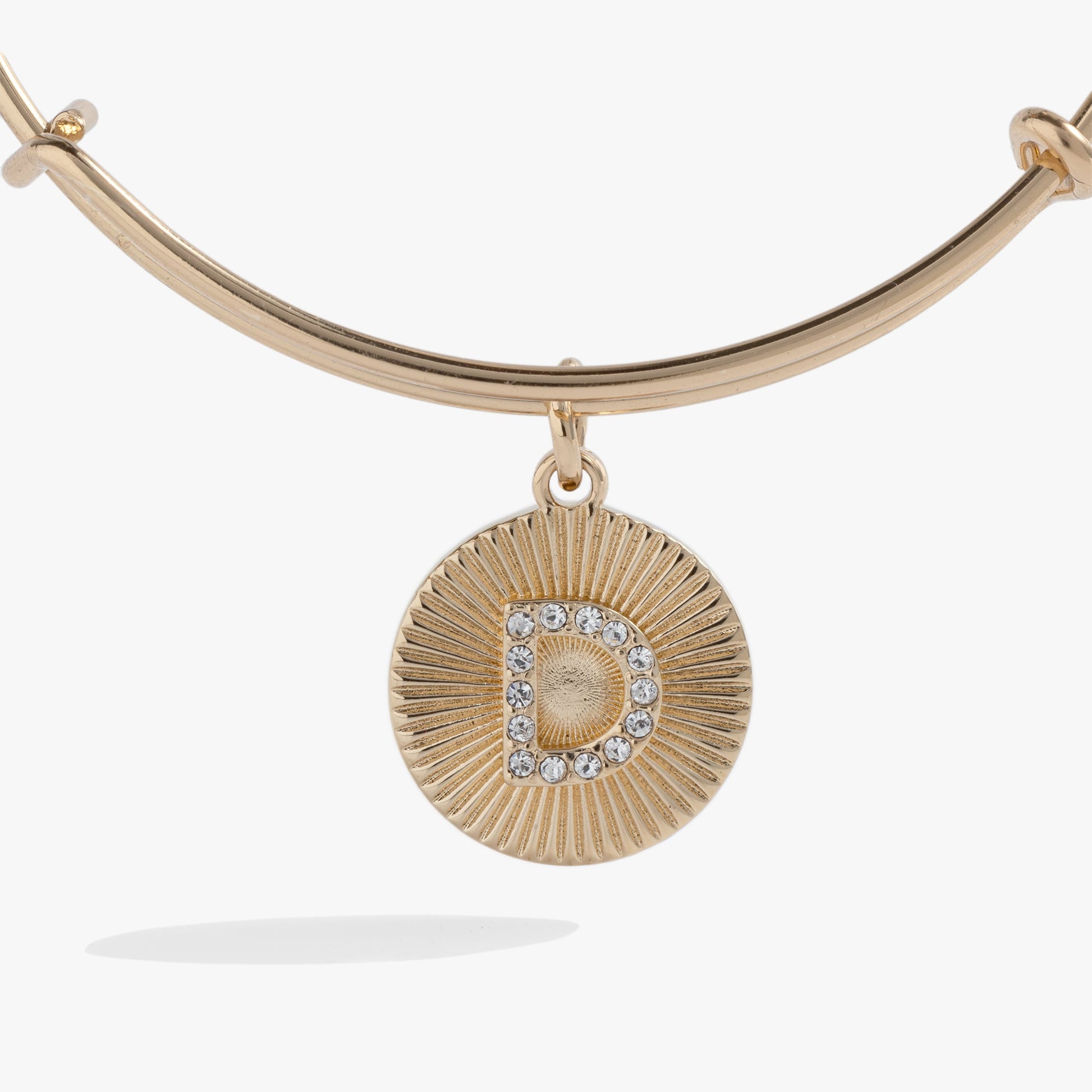 Pave Starburst Texture Initial Bangle D Gold