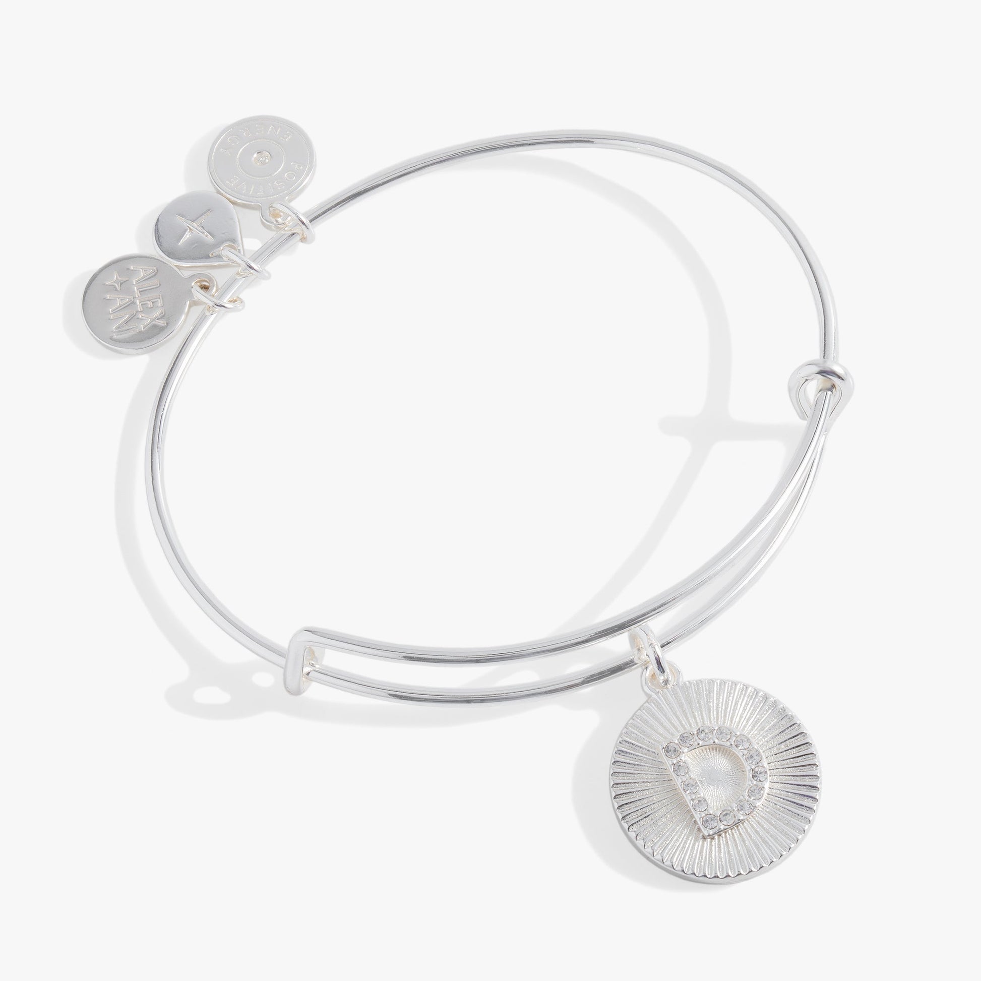 Pave Starburst Texture Initial Bangle D Gold