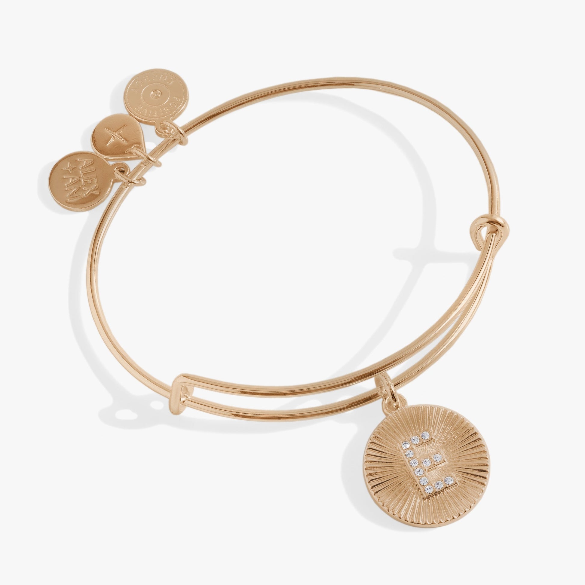 Pave Starburst Texture Initial Bangle E Gold